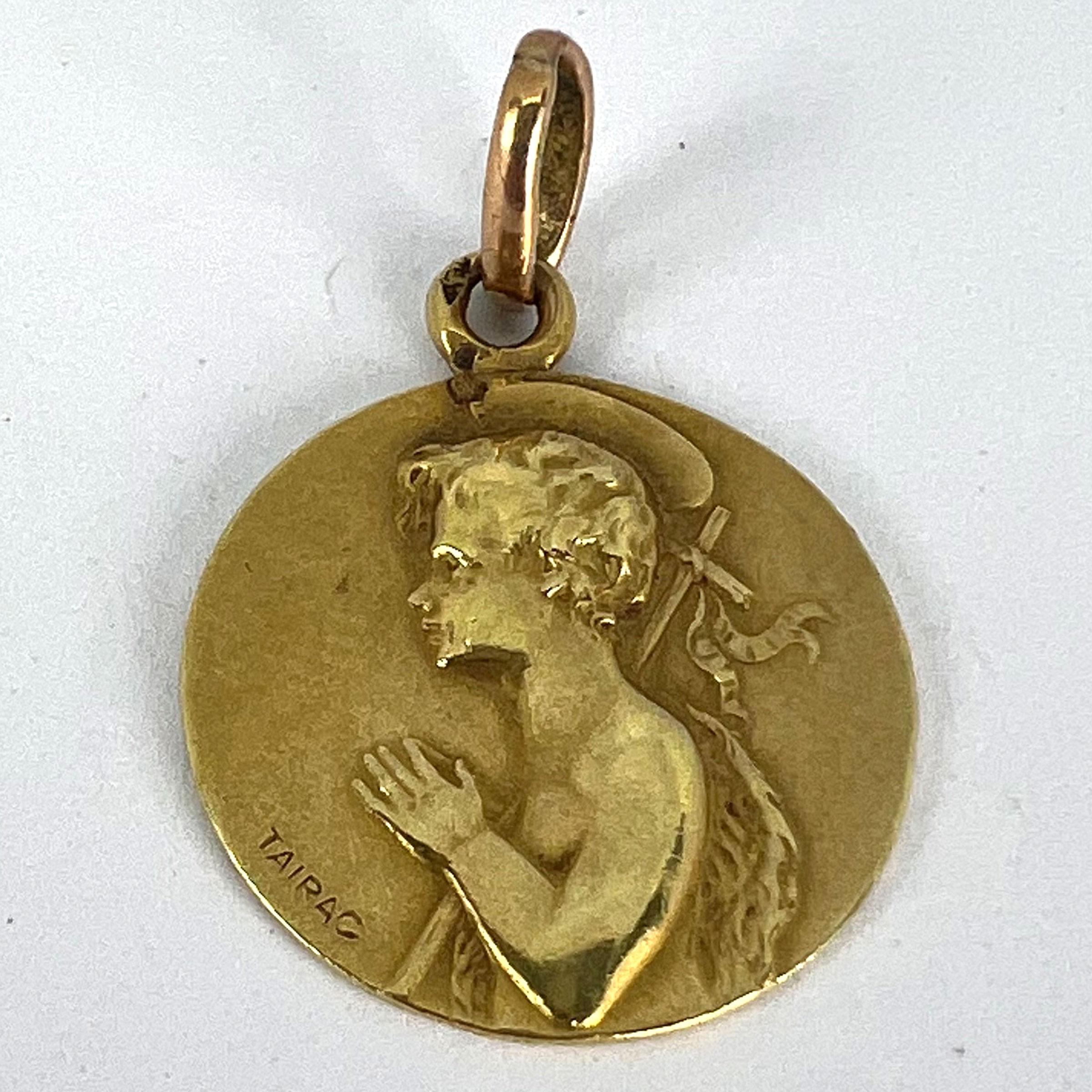 French Tairac Saint John the Baptist Jean 18K Yellow Gold Charm Pendant For Sale 9