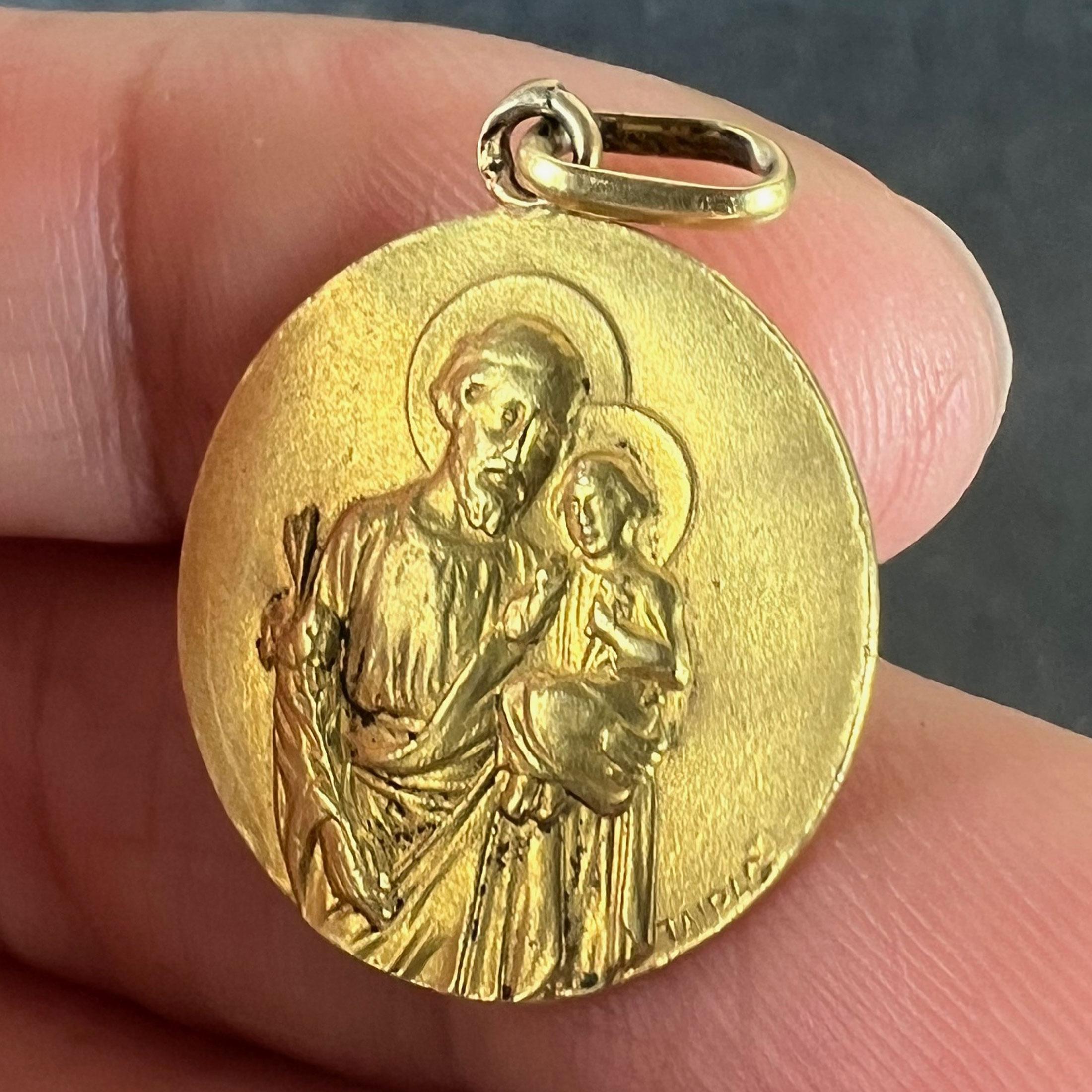 Französisch Tairac Saint Joseph und Jesus 18K Yellow Gold Medal Anhänger im Angebot 2