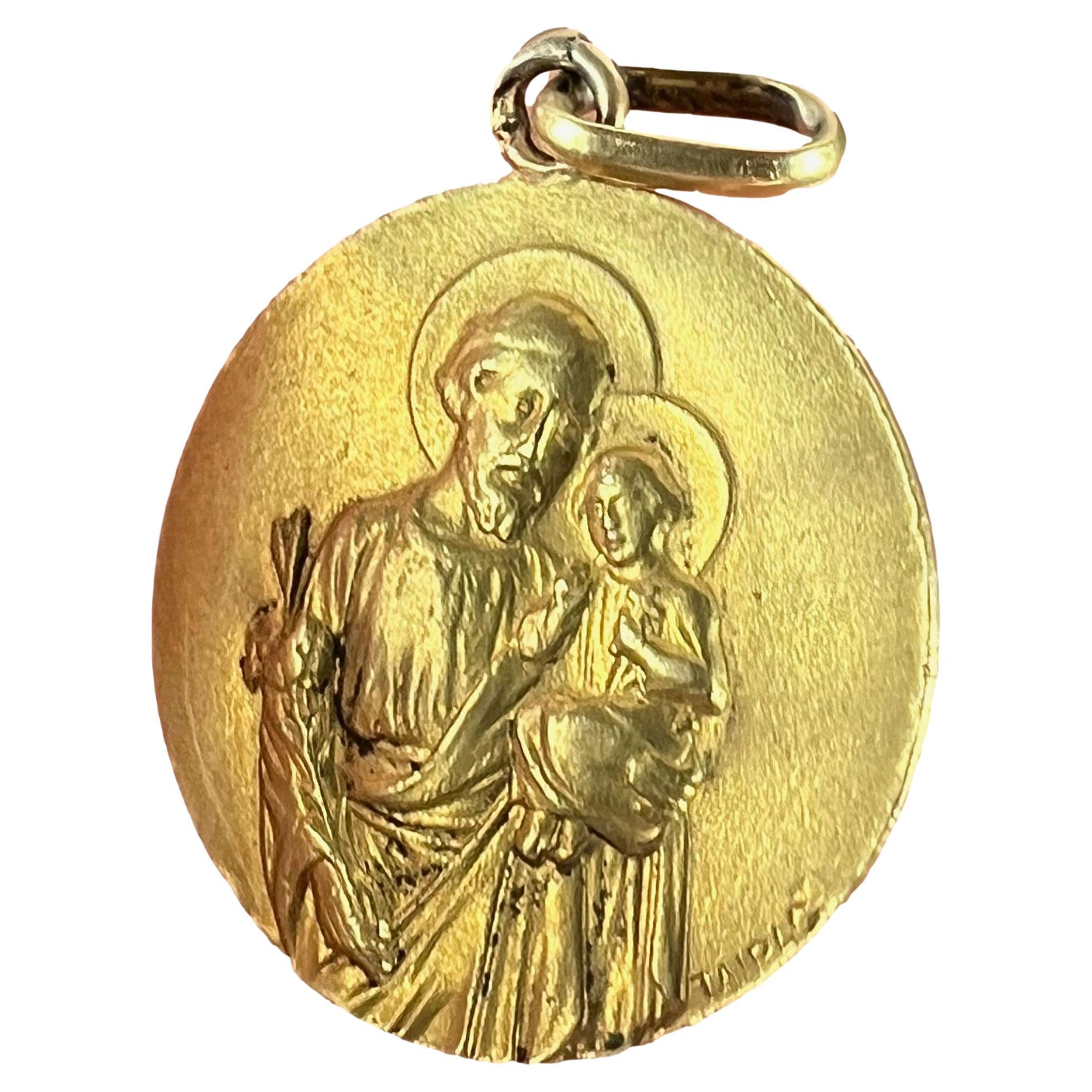 Französisch Tairac Saint Joseph und Jesus 18K Yellow Gold Medal Anhänger im Angebot