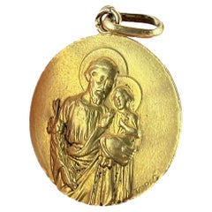 French Tairac Saint Joseph and Jesus 18K Yellow Gold Medal Pendant