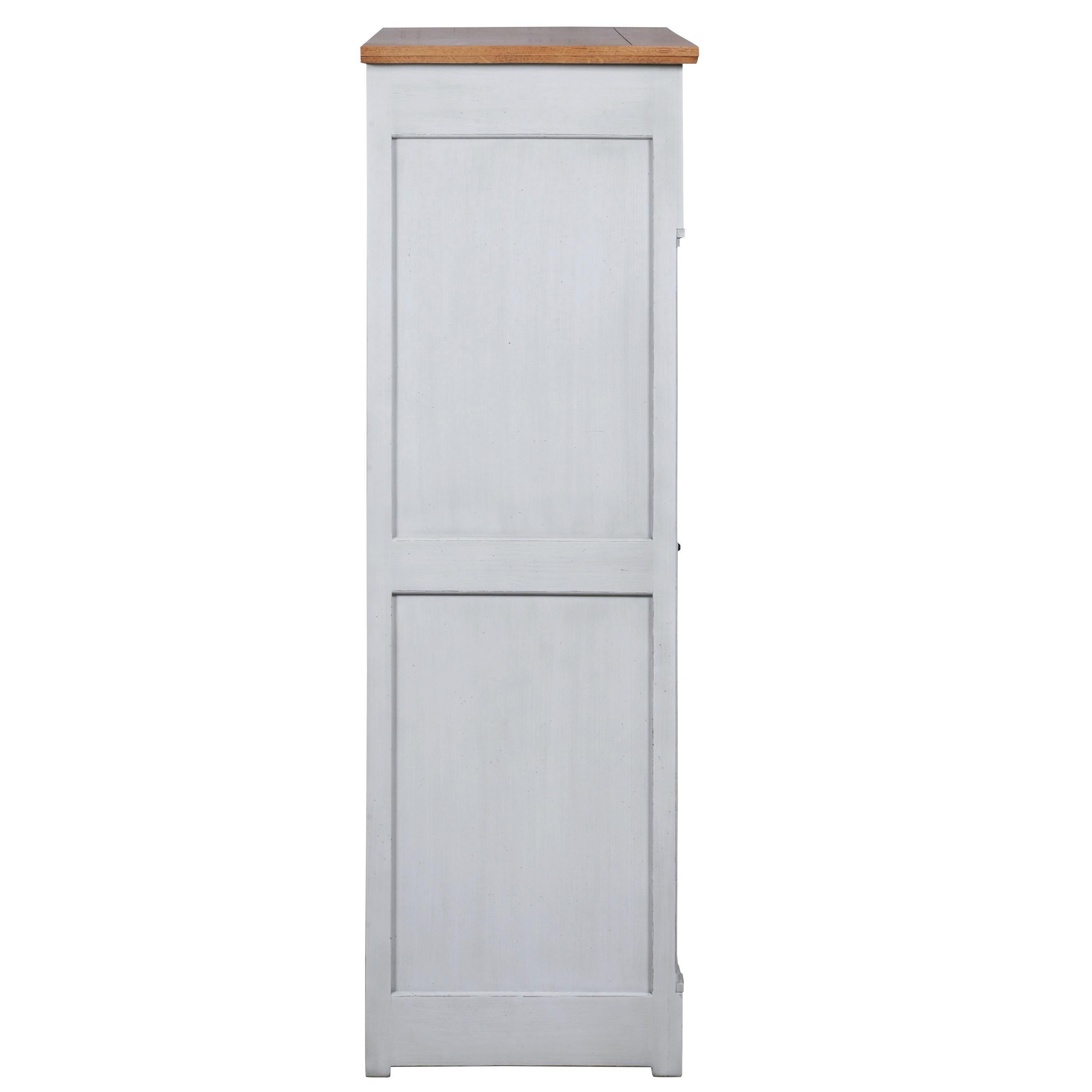 French Tall Cabinet in Solid Oak, Chestnut Stained and Pearl-Grey Lacquered For Sale 3
