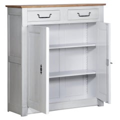 French Provincial Handcrafted Pearl Gray Lacquered High Buffet in Solid Oak