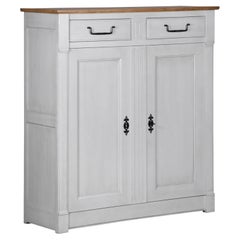 French Tall Cabinet in Solid Oak, Chestnut Stained and Pearl-Grey Lacquered