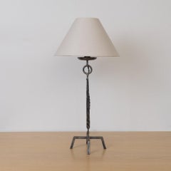 French Tall Iron Brutalist Table Lamp