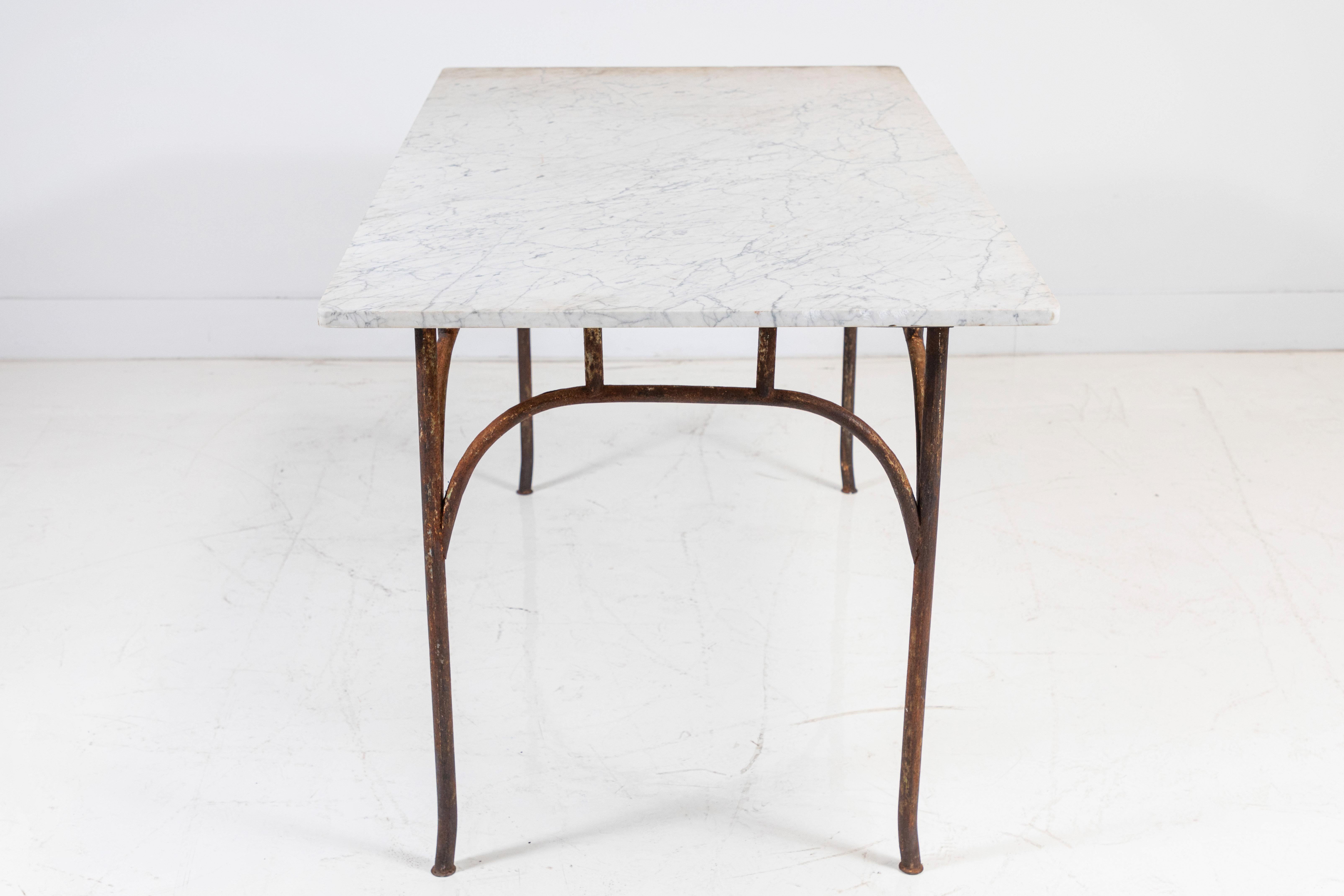 20th Century French Tall Marble and Iron Table