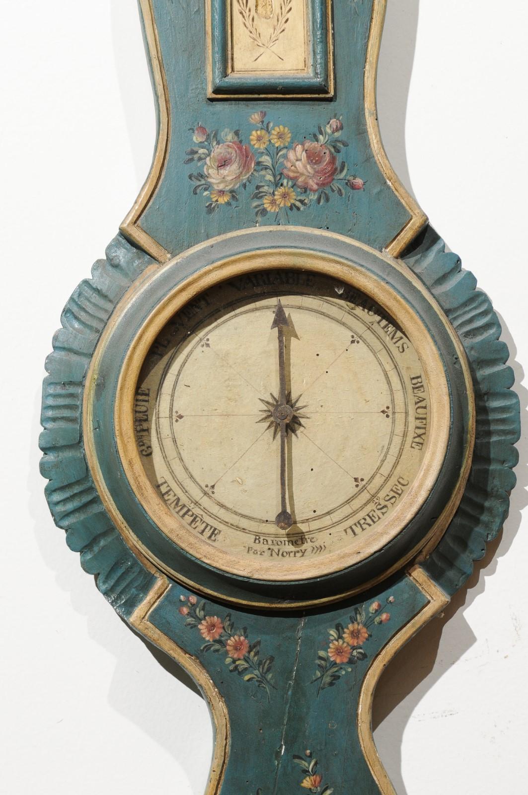 French Tall Provençal Barometer with Hand Painted Floral Decor, circa 1780 4