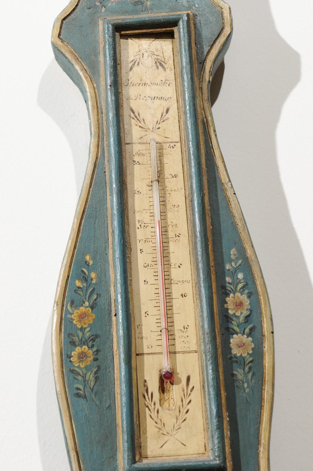 French Tall Provençal Barometer with Hand Painted Floral Decor, circa 1780 1
