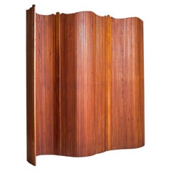 French Tambour Pine Screen or Room Divider Attributed to Jomain Bauman, 1960s