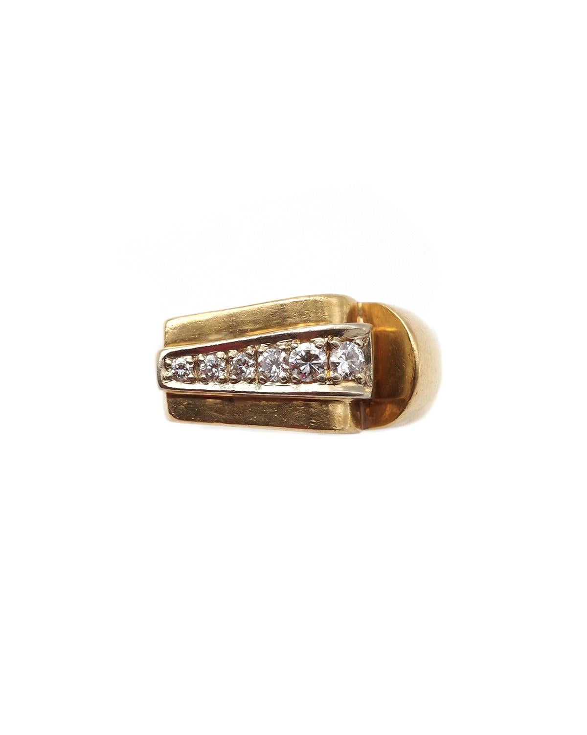 Anello a onda con carrarmato francese e diamanti in oro 18k e platino, anello a carrarmato grande In condizioni buone in vendita a PARIS, FR