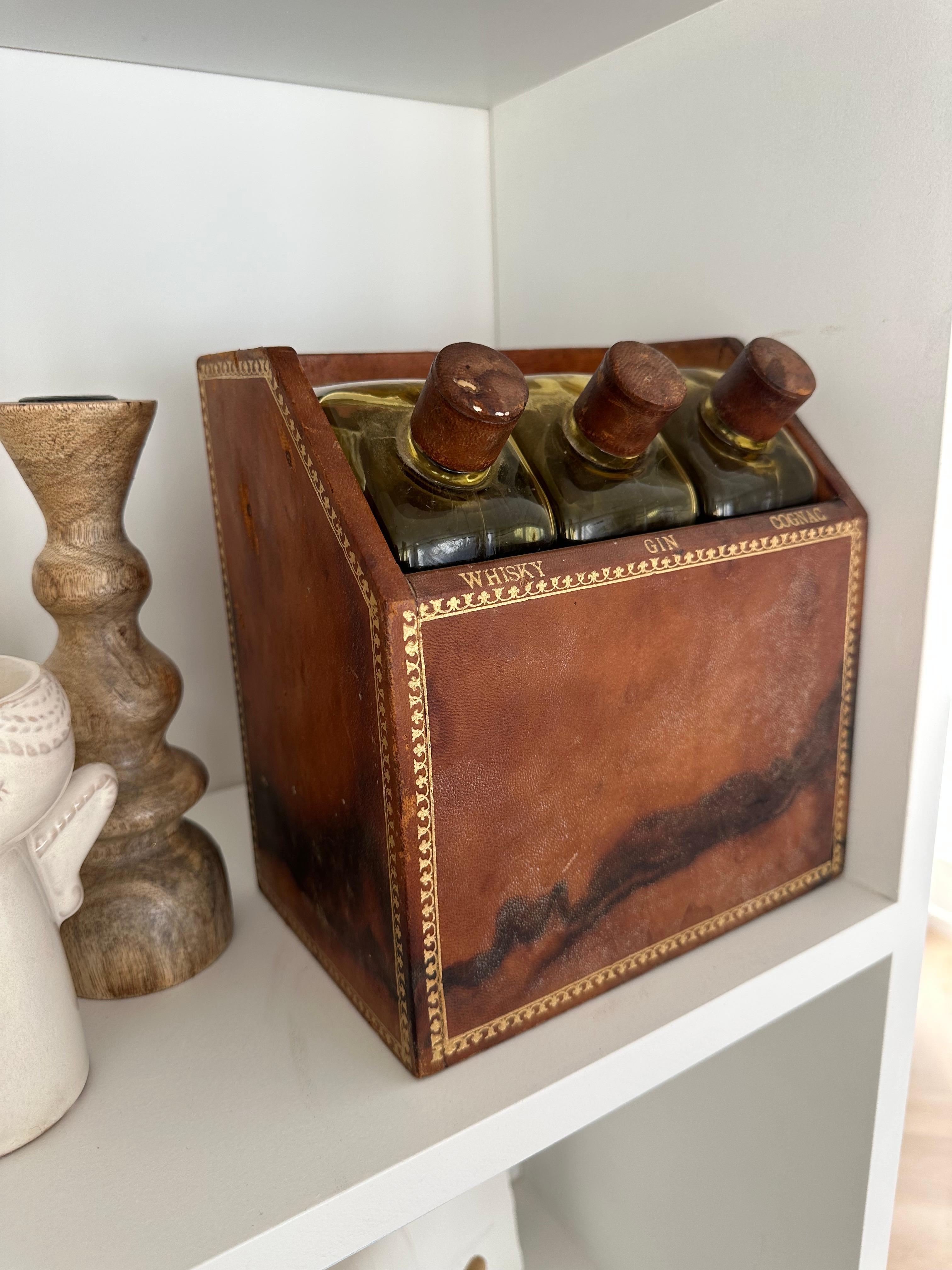 Arts and Crafts French Tantalus Drinks Box, Faux Books w Hidden Whisky, Gin, Cognac Glass Flasks For Sale