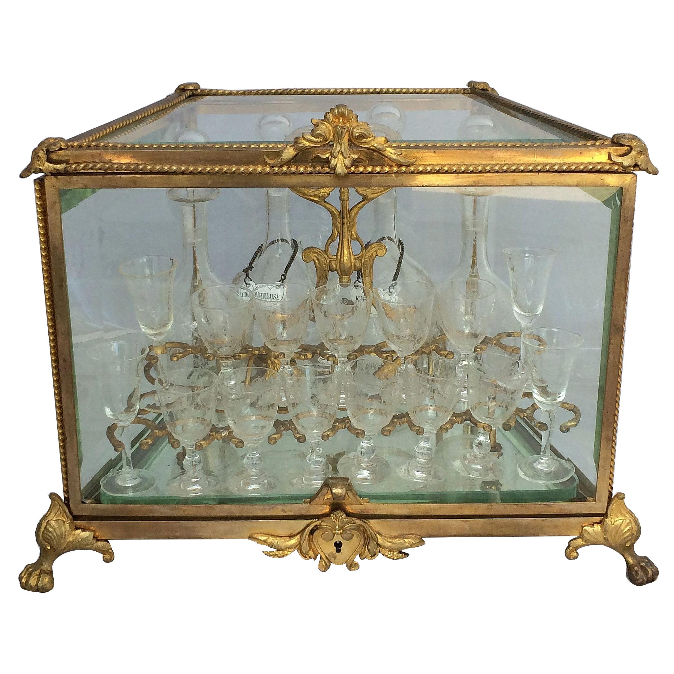 French Tantalus Drinks Set of Gilt Bronze For Sale