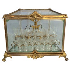 Vintage French Tantalus Drinks Set of Gilt Bronze