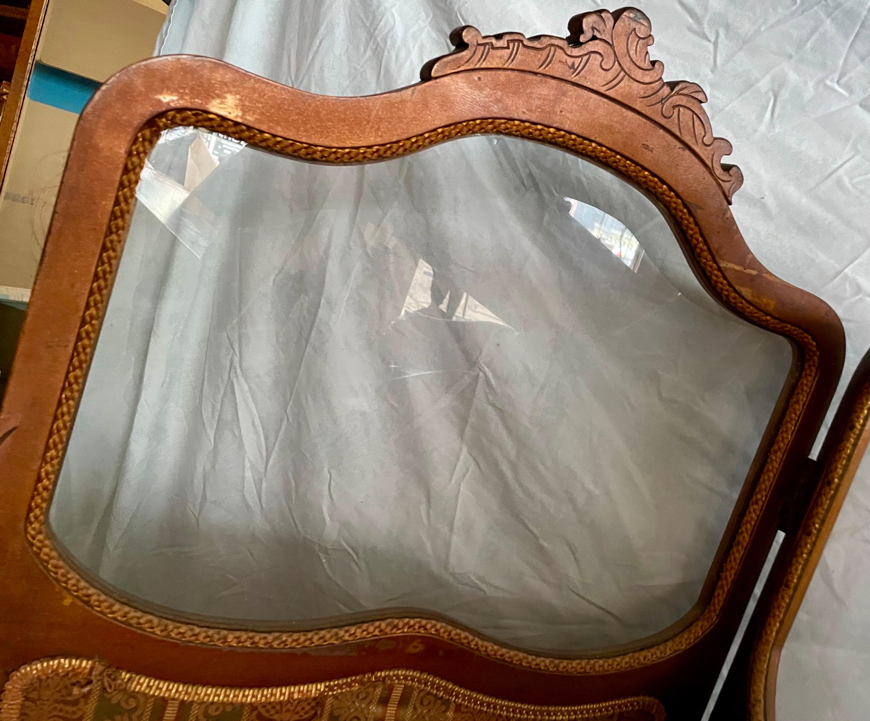French Tapestry 3 Panel Room Carved Wood Divider/Screen Glass Window For Sale 6