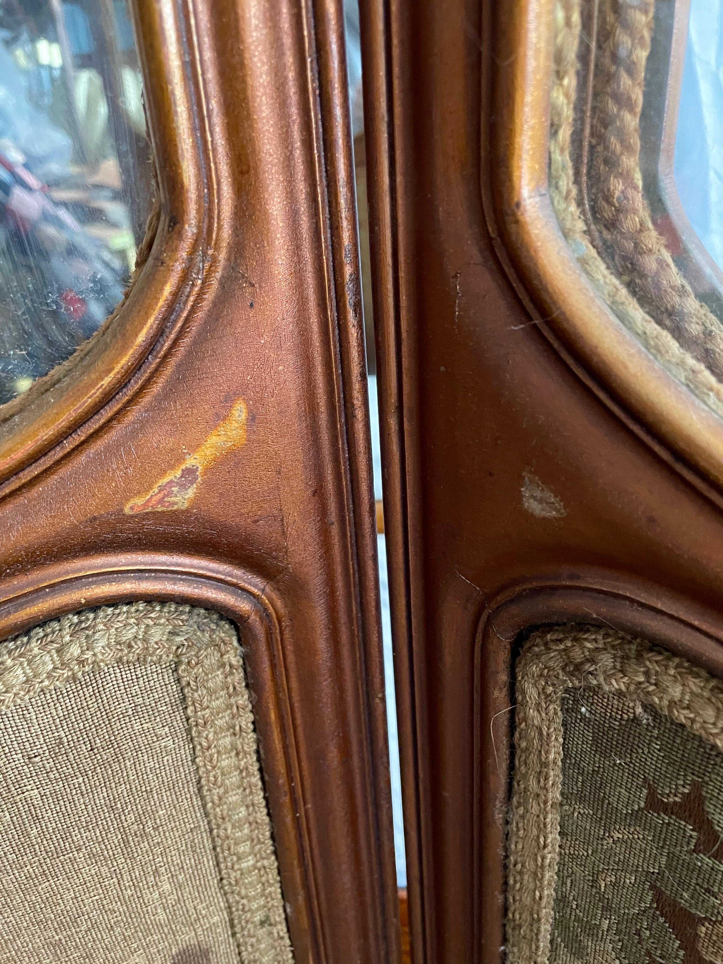 French Tapestry 3 Panel Room Carved Wood Divider/Screen Glass Window For Sale 11