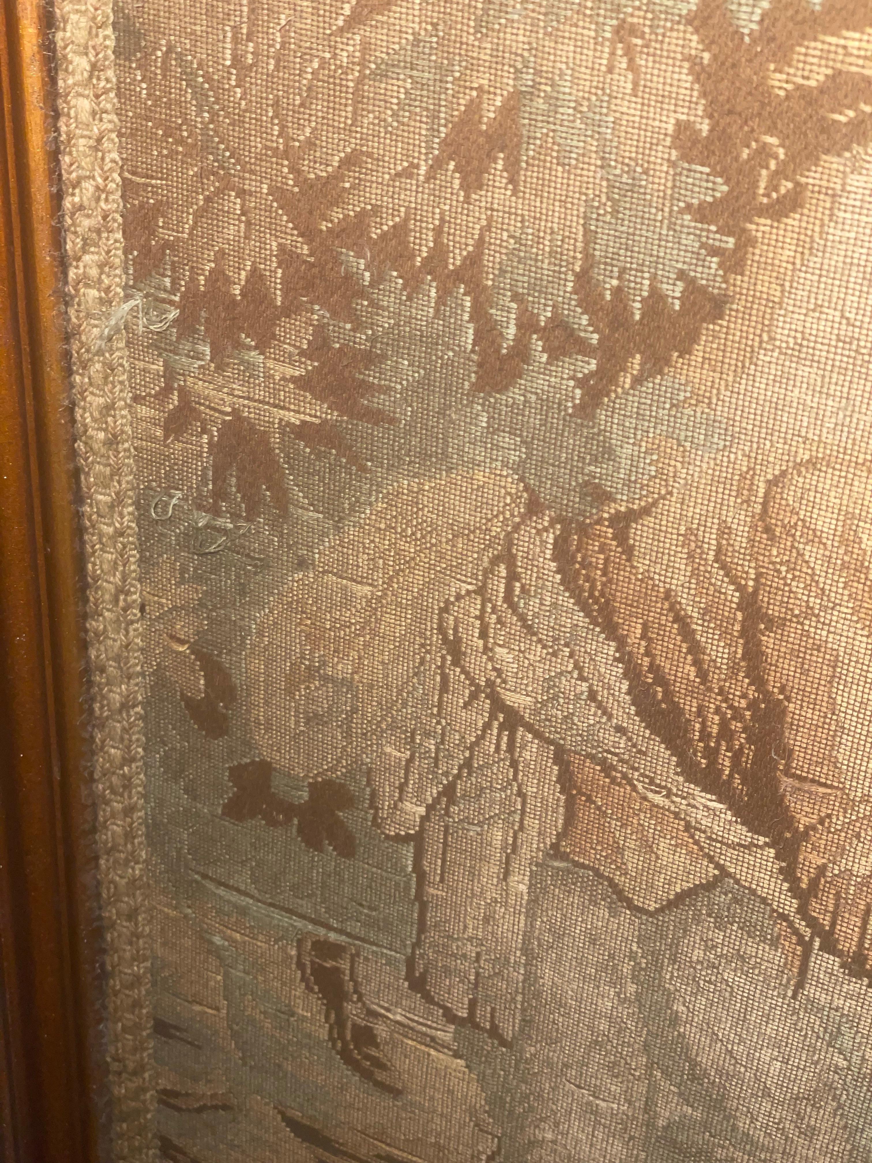 French Tapestry 3 Panel Room Carved Wood Divider/Screen Glass Window For Sale 2
