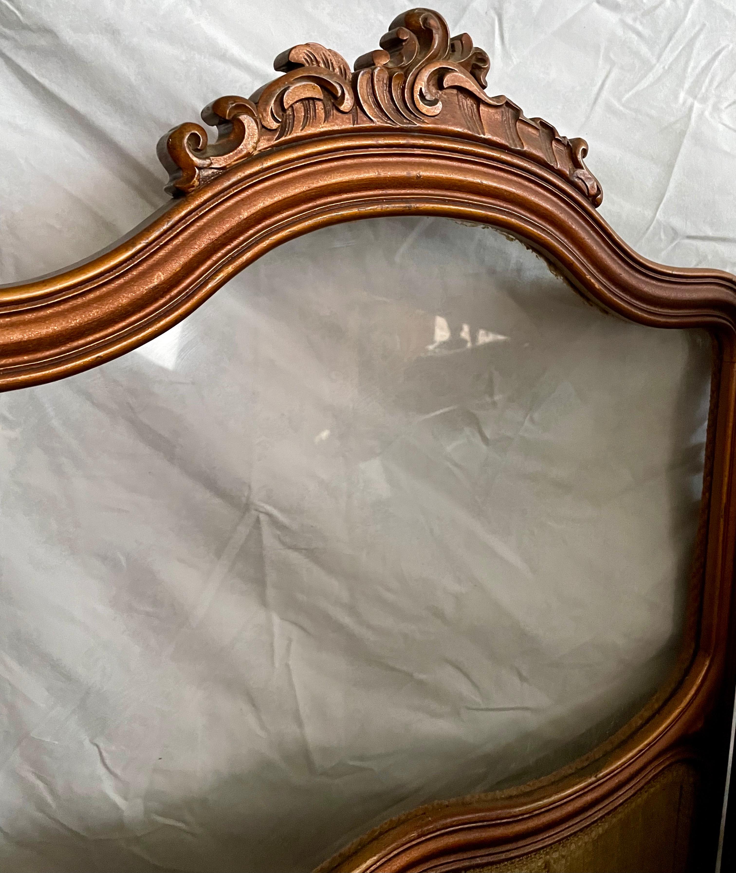 French Tapestry 3 Panel Room Carved Wood Divider/Screen Glass Window For Sale 4