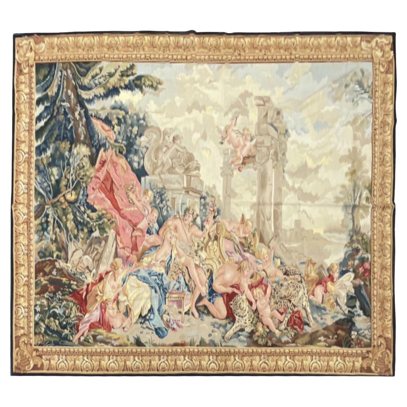 French Tapestry Carpet Wall Decoration Aubusson Rug Handwoven Wool Pictorial Rug For Sale