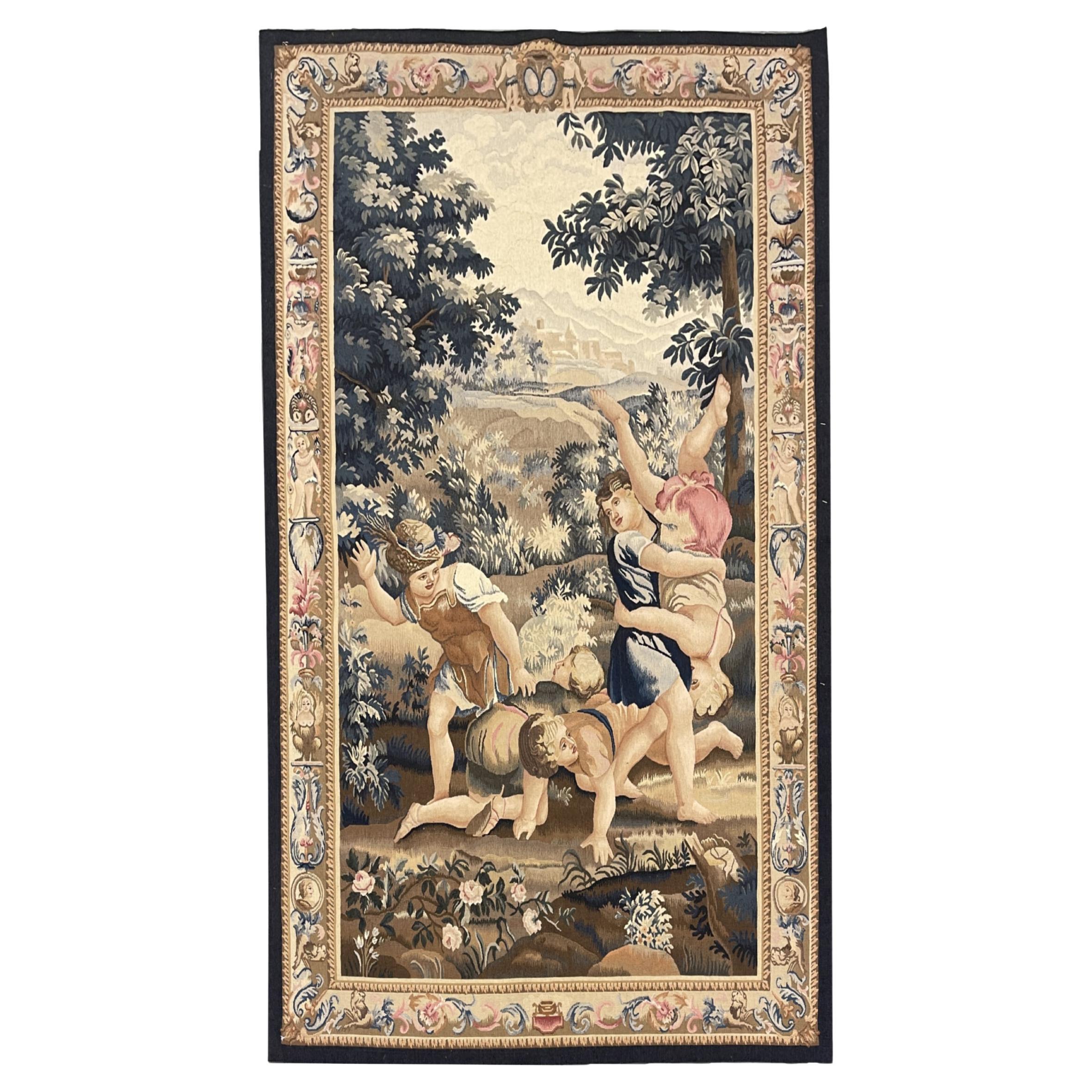 French Tapestry Carpet Wall Decoration Aubusson Rug Handwoven Wool Pictorial Rug For Sale