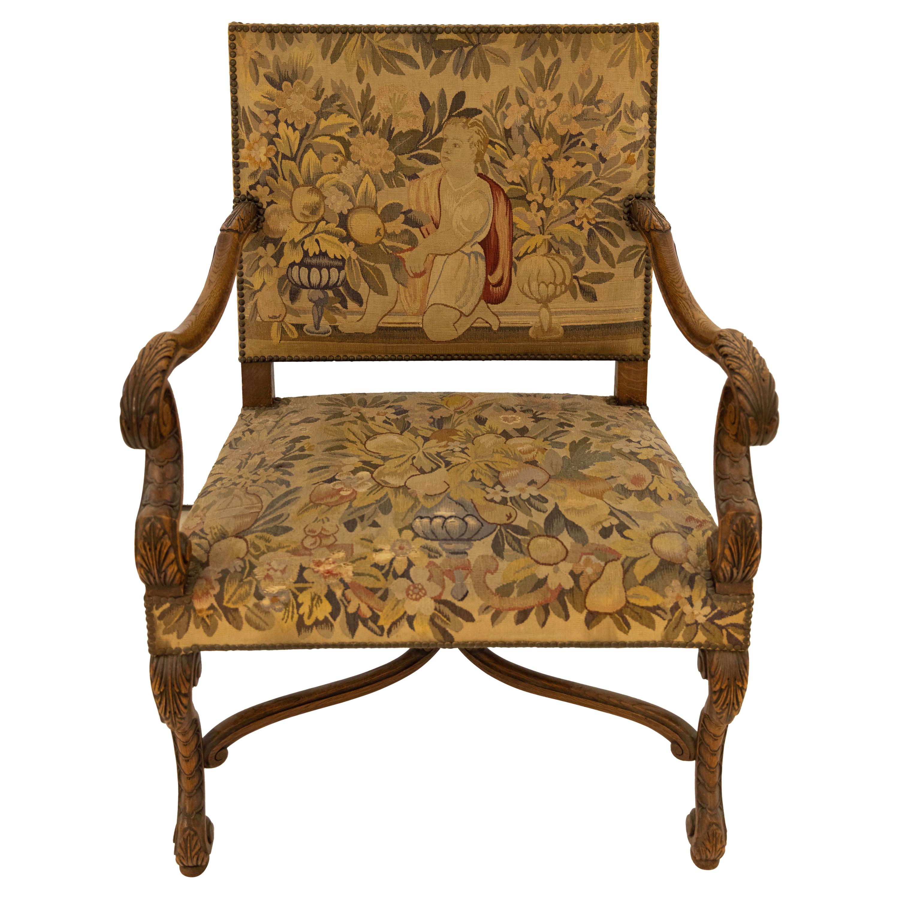 French Tapestry Chair Antique, c. 1700s For Sale