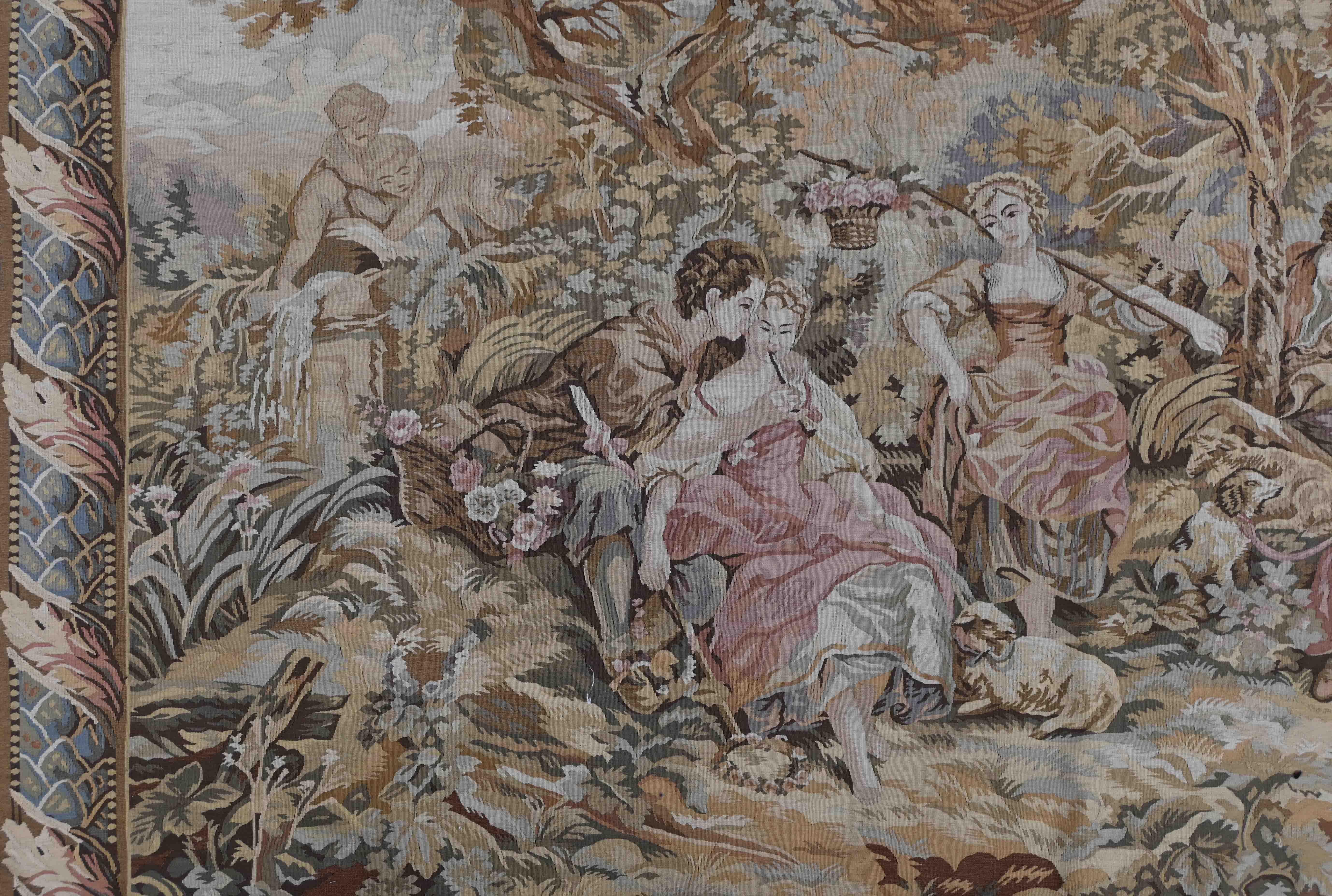 Französischer Wandteppich um 1970, Szene Galante - 2m17lx1m46h - Nr. 1399 (20. Jahrhundert) im Angebot