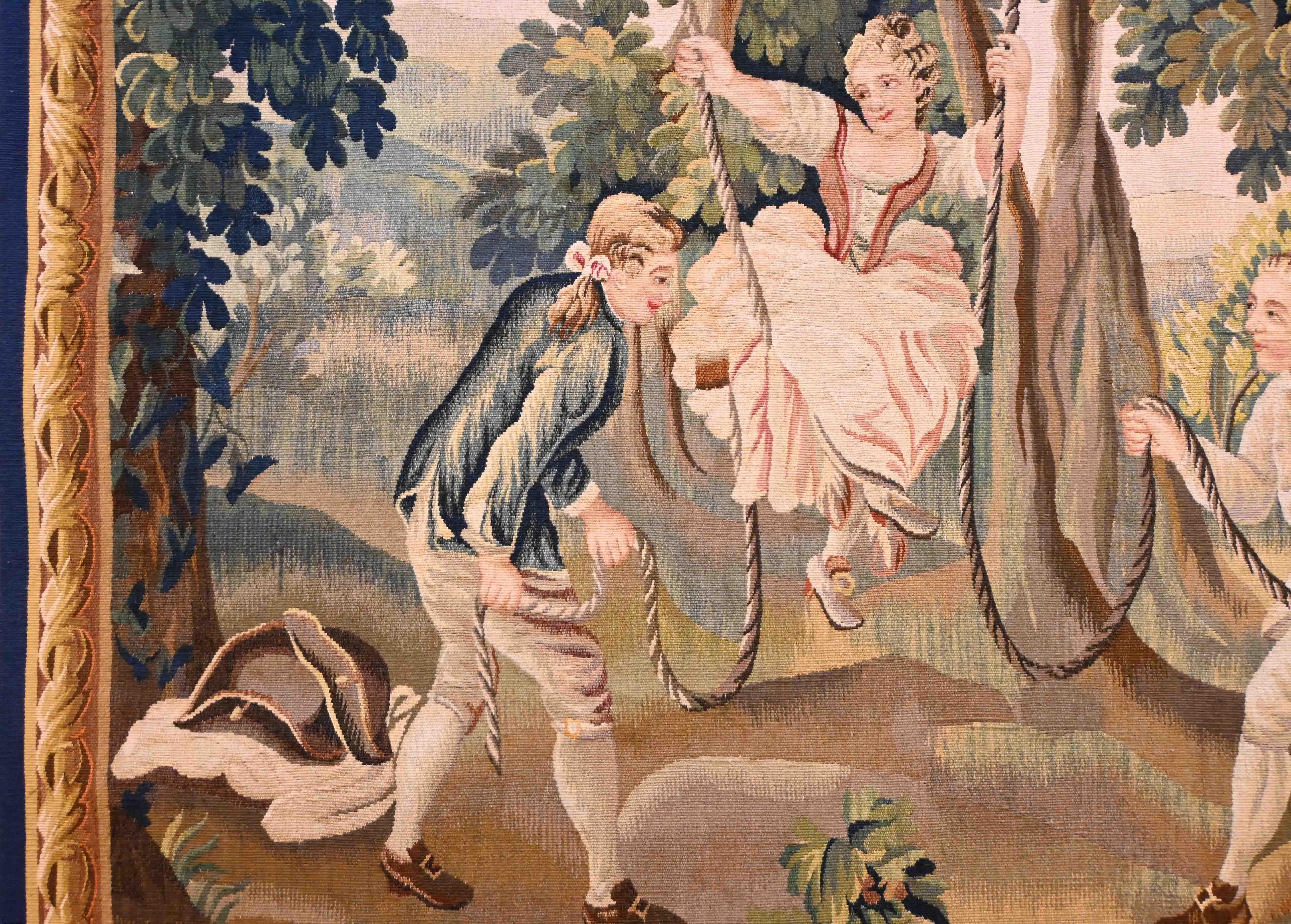 Französischer Wandteppich von Manufacture Aubusson - The Swing - 1m98lx1m50h - Nr. 237 (Handgewebt) im Angebot