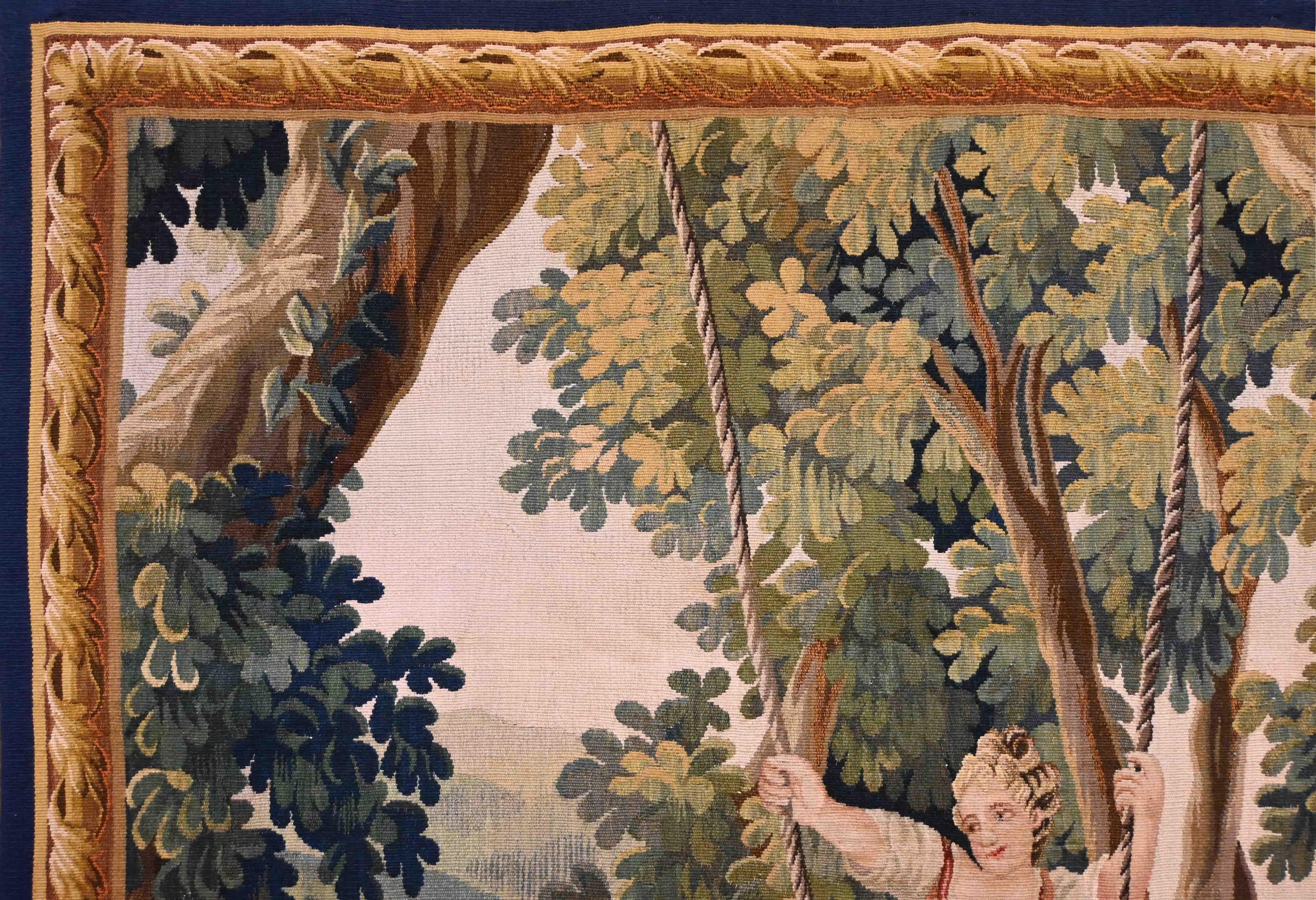 Französischer Wandteppich von Manufacture Aubusson - The Swing - 1m98lx1m50h - Nr. 237 im Zustand „Hervorragend“ im Angebot in Paris, FR