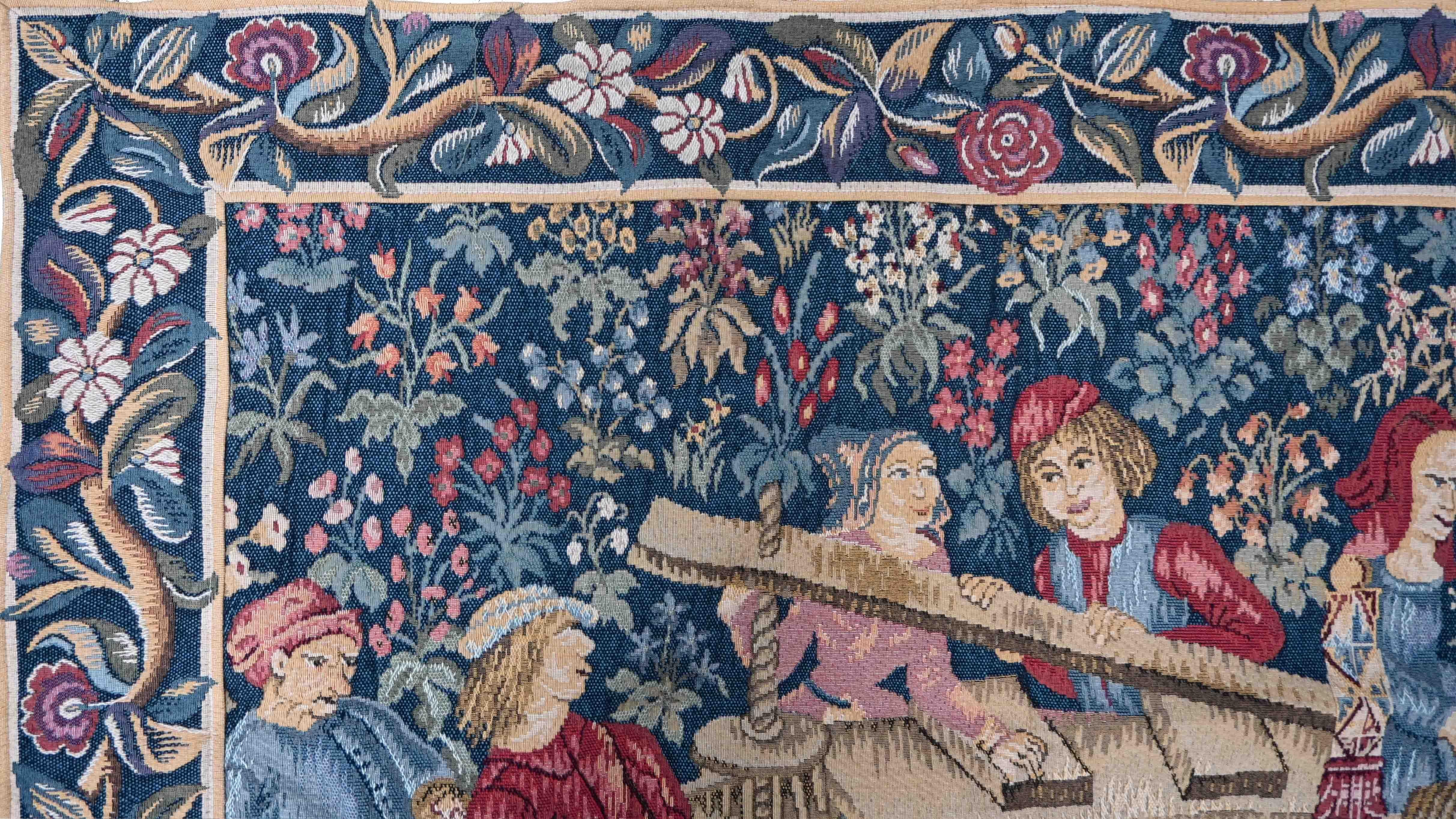 Hand-Woven French Tapestry, Genuine Jacquard in Medieval Style - H160xW142 cm - No. 1440 For Sale