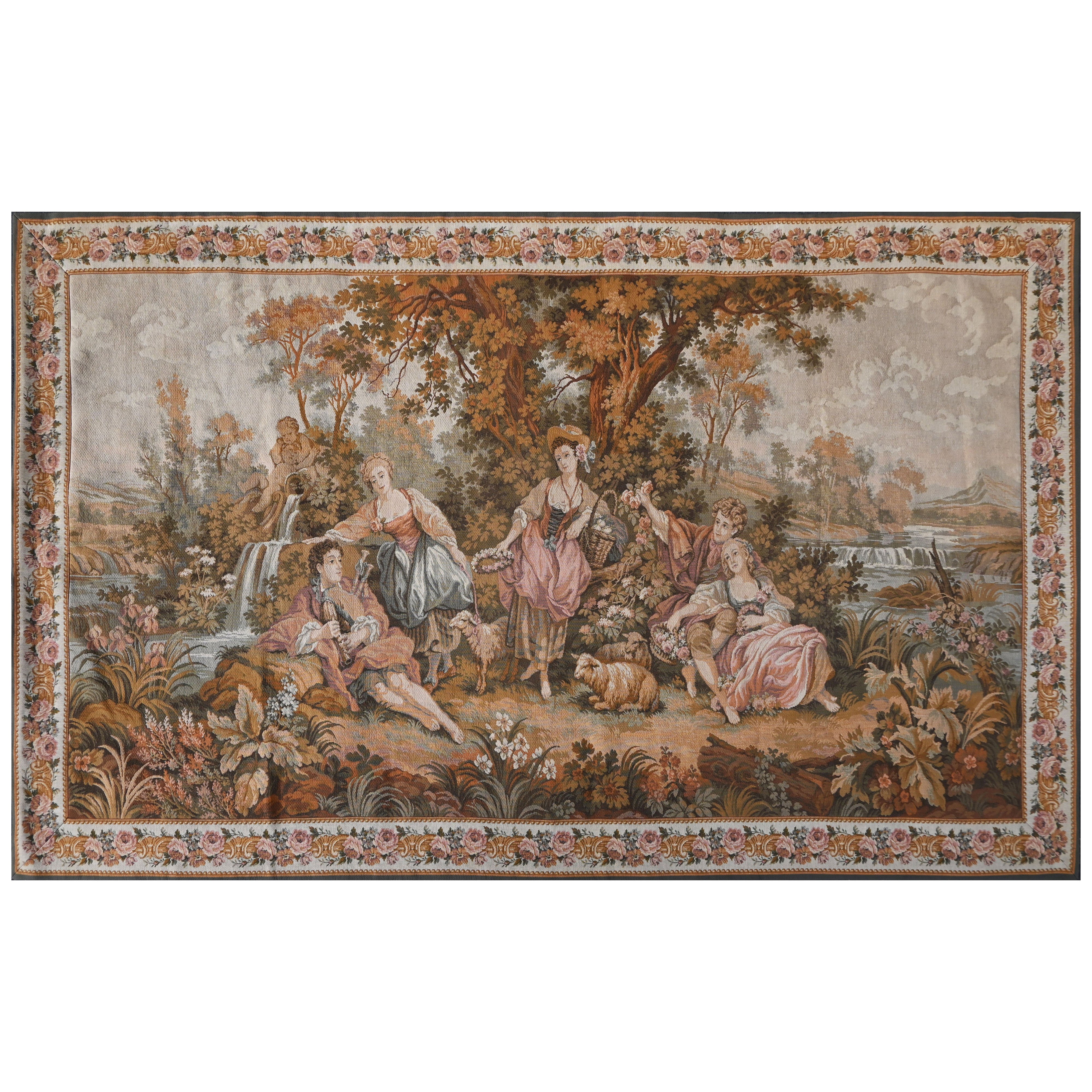 Französischer Wandteppich, Jacquard Paris - Pastorale Szene - 2,15m x 1,24 - Nr. 1611