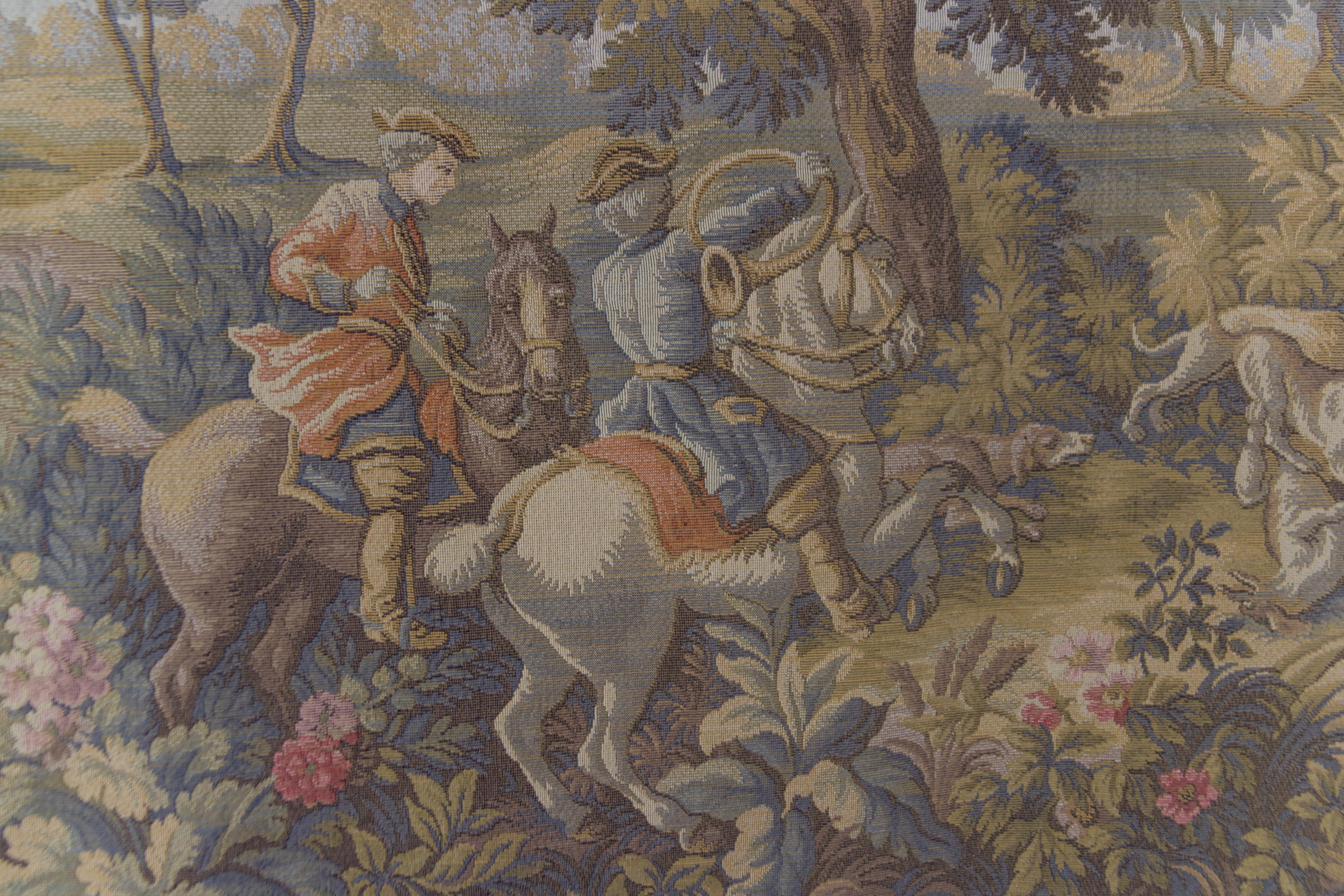 Fabric French Tapestry of Hunt Scene with Hounds and Deer