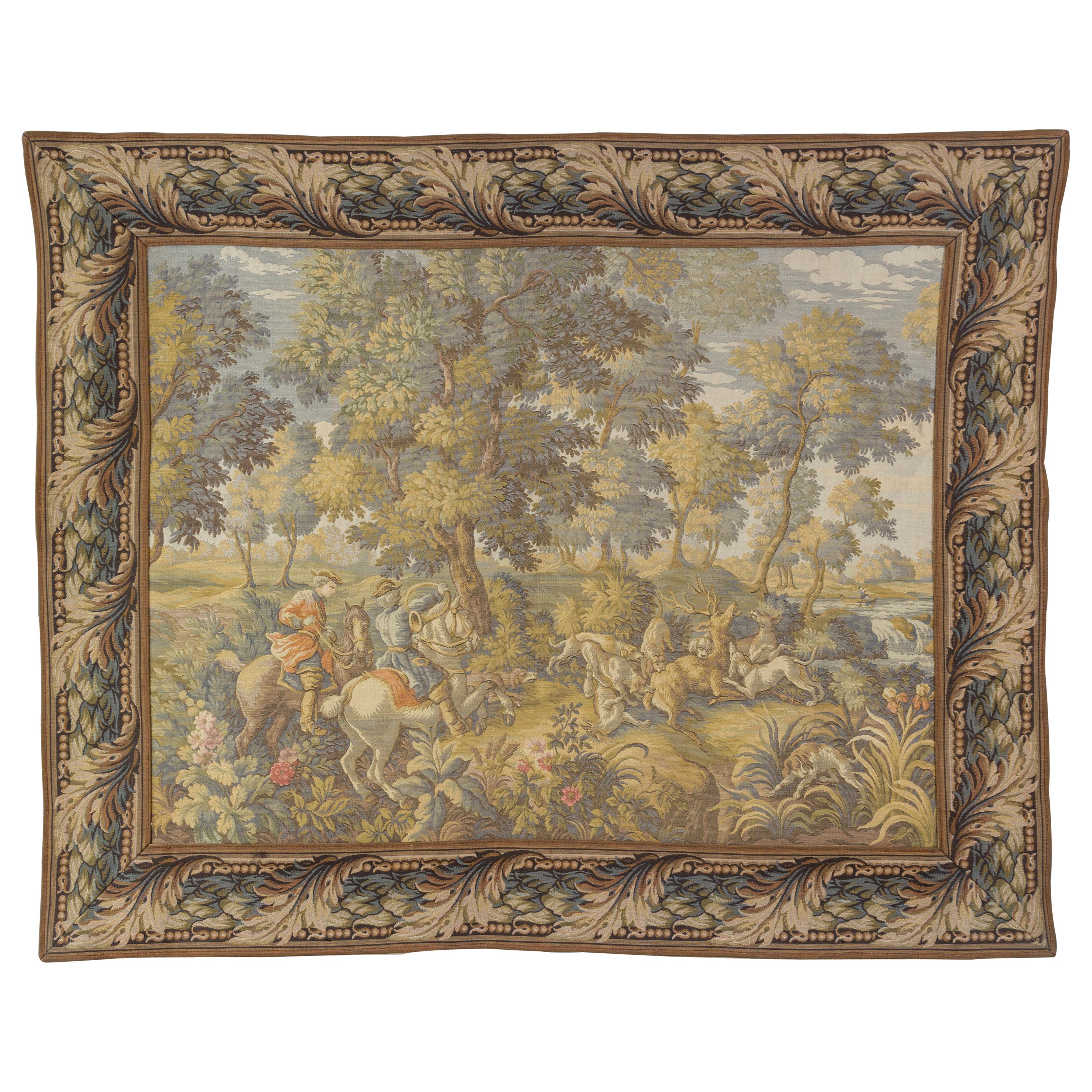 French Tapestry of Hunt Scene with Hounds and Deer