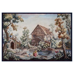 Antique French Tapestry signed Aubusson - Washerwomen Near Mill, Alexandre Veron -N 1596