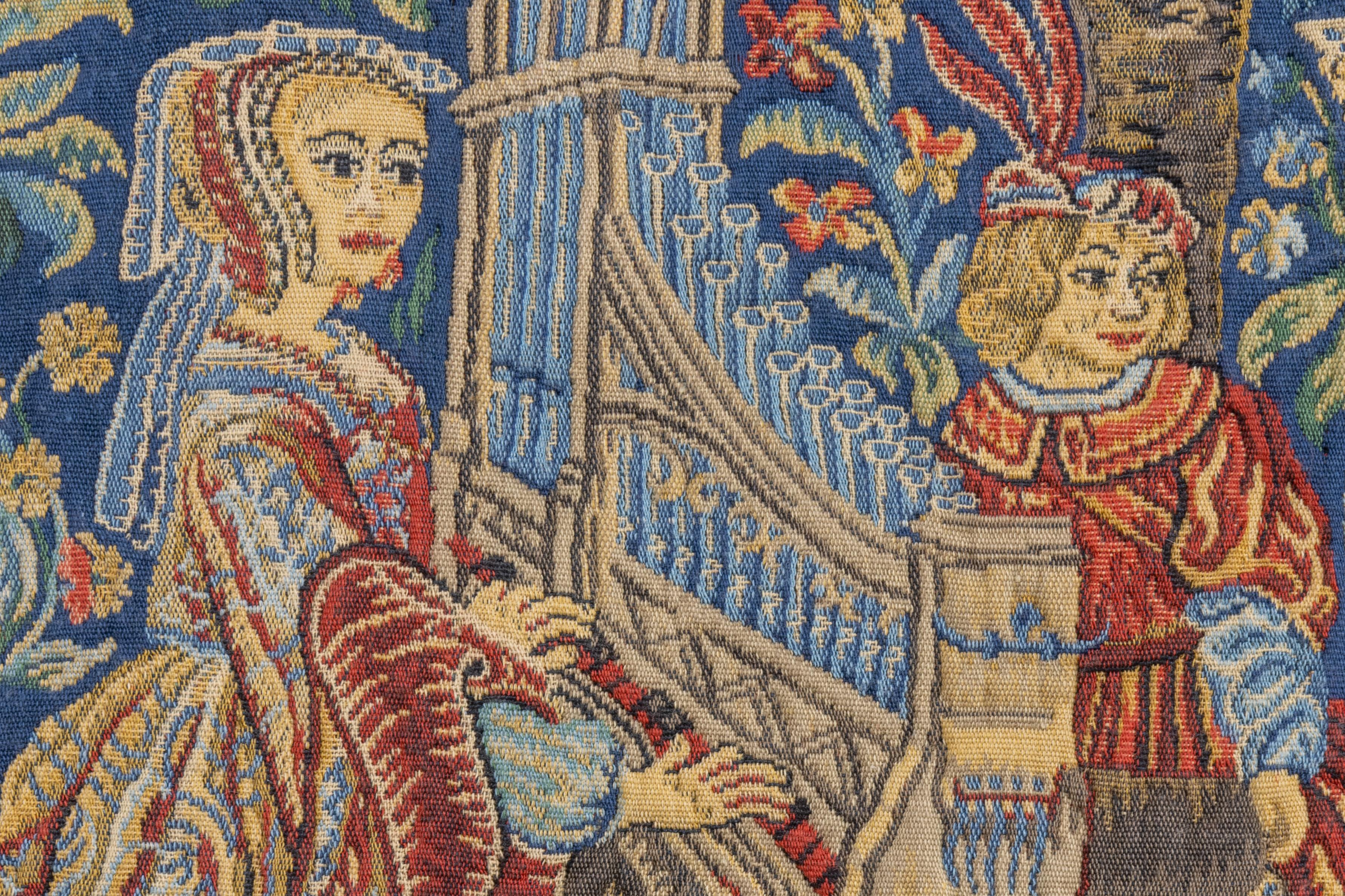 Französischer Wandteppich The Lady with an Organ von Tapisseries du Lion, ca. 1970er Jahre (Ende des 20. Jahrhunderts) im Angebot