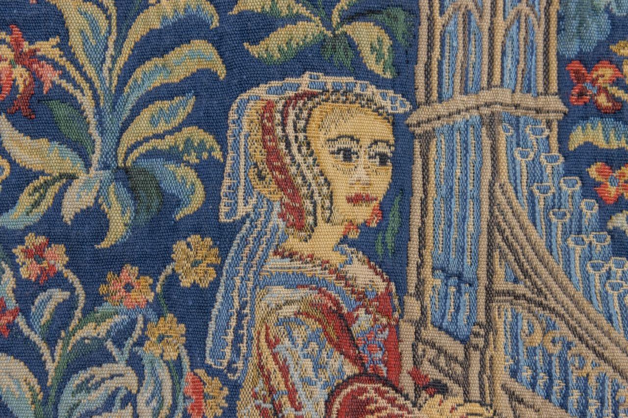 Französischer Wandteppich The Lady with an Organ von Tapisseries du Lion, ca. 1970er Jahre (Stoff) im Angebot