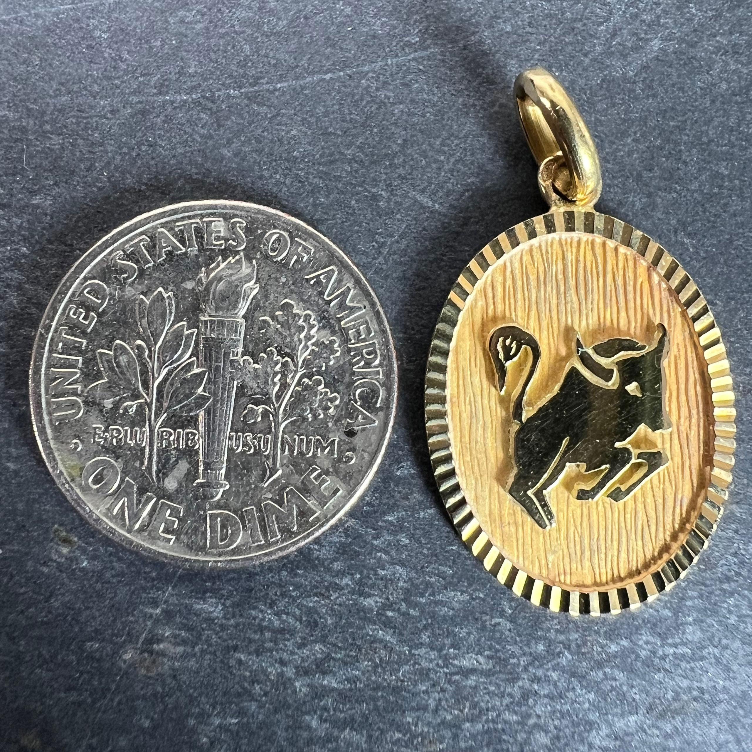 French Taurus Starsign Zodiac 18K Yellow Gold Charm Medal Pendant For Sale 6