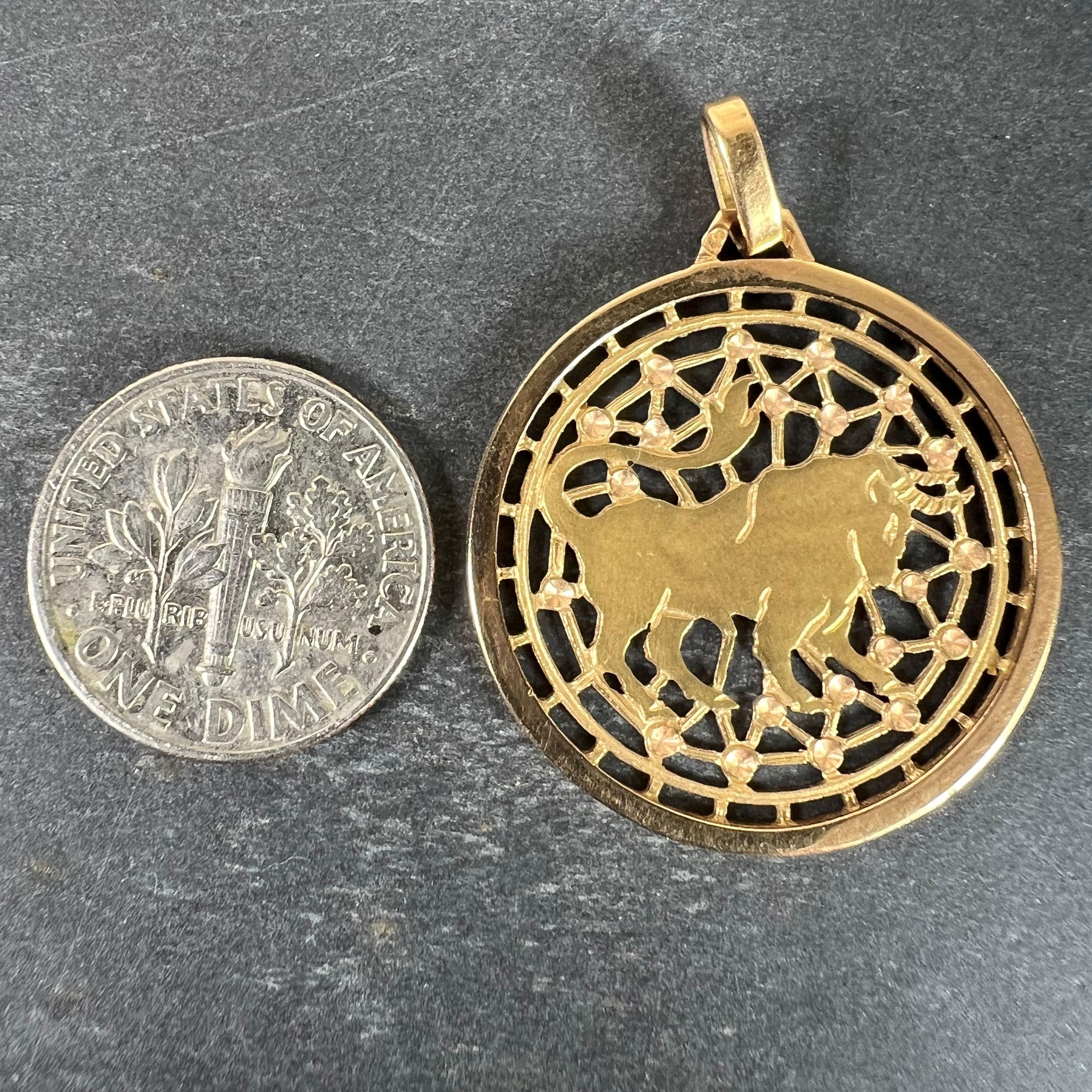 French Taurus Starsign Zodiac 18K Yellow Gold Charm Medal Pendant For Sale 6