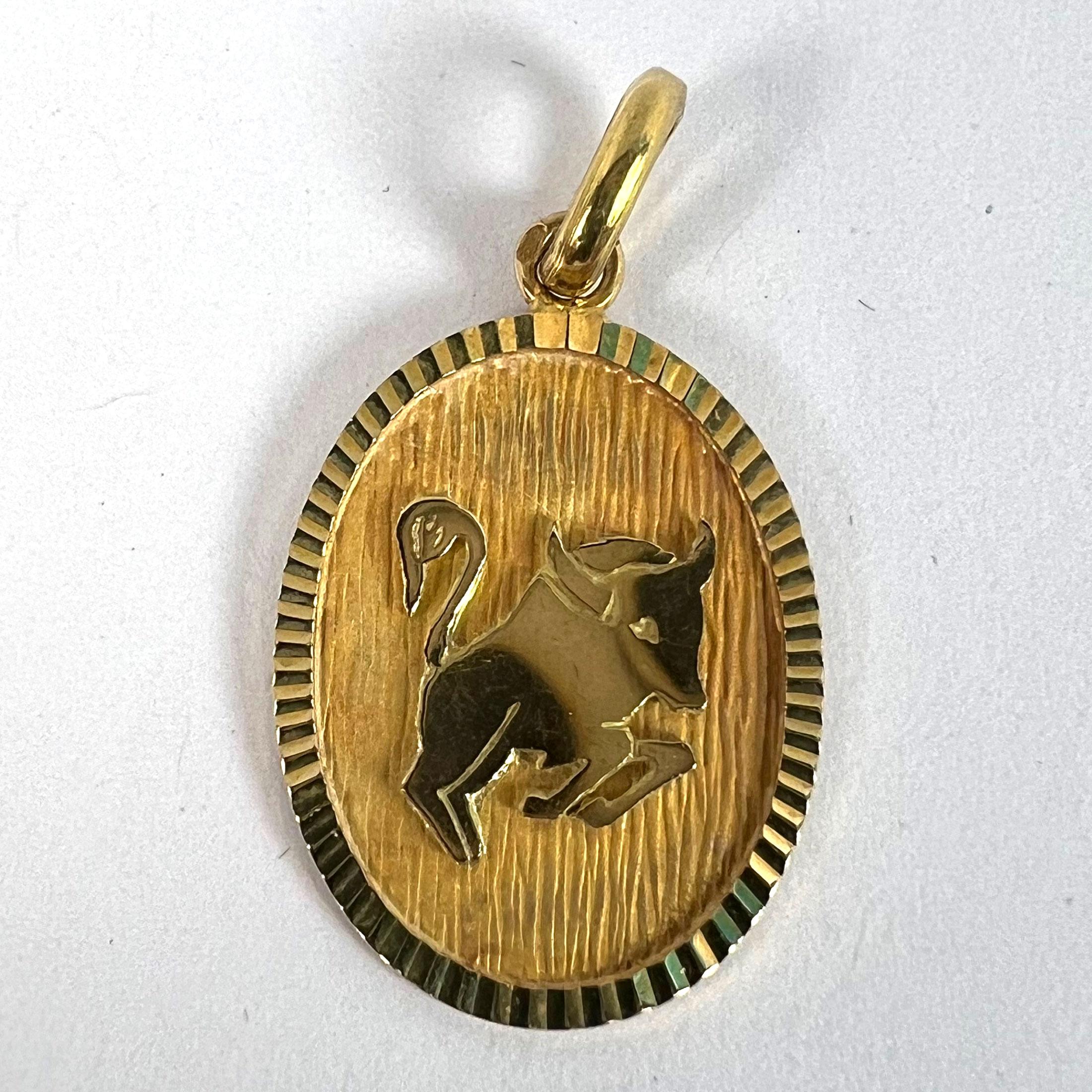 French Taurus Starsign Zodiac 18K Yellow Gold Charm Medal Pendant For Sale 7