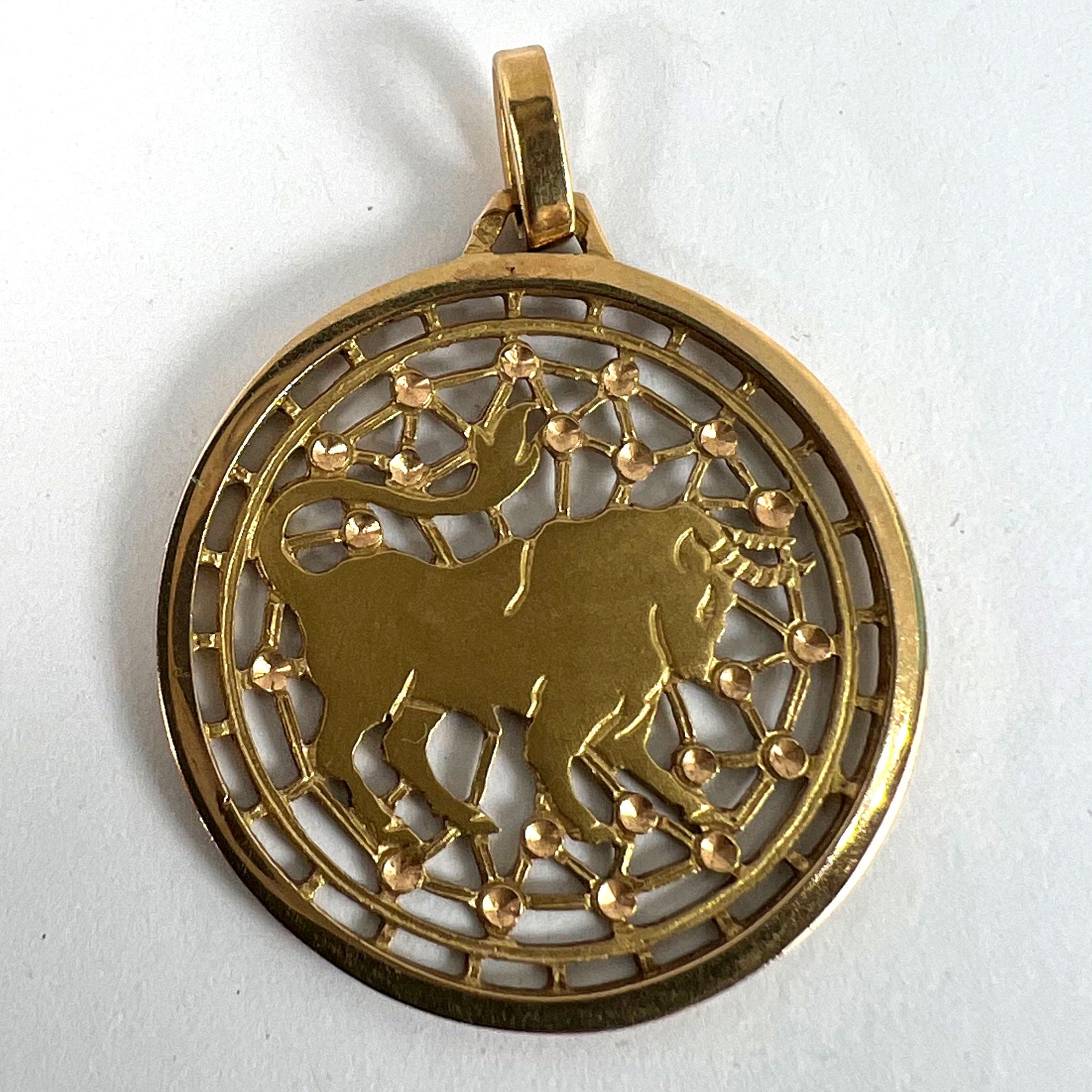 French Taurus Starsign Zodiac 18K Yellow Gold Charm Medal Pendant For Sale 7
