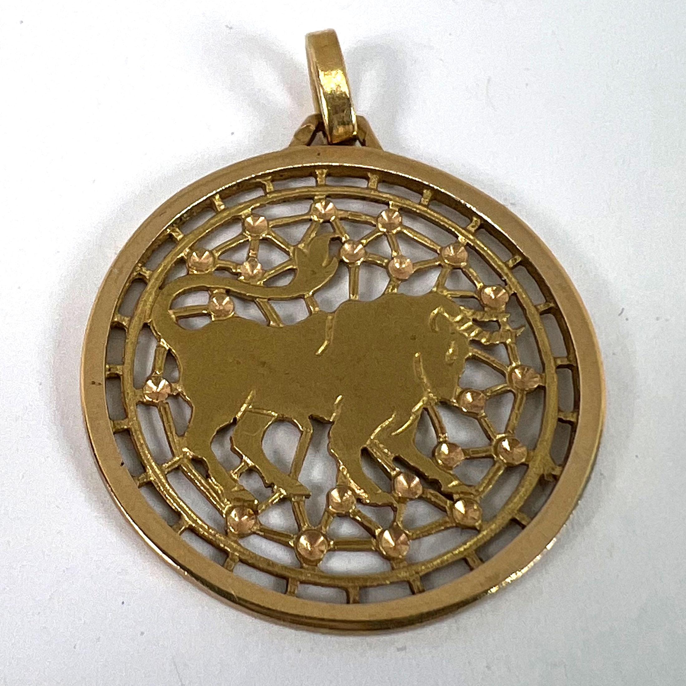 French Taurus Starsign Zodiac 18K Yellow Gold Charm Medal Pendant For Sale 8