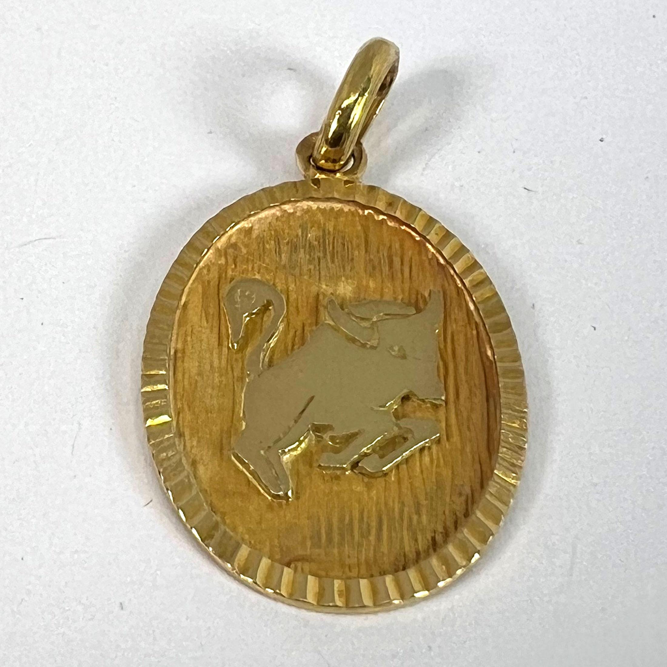 French Taurus Starsign Zodiac 18K Yellow Gold Charm Medal Pendant For Sale 9