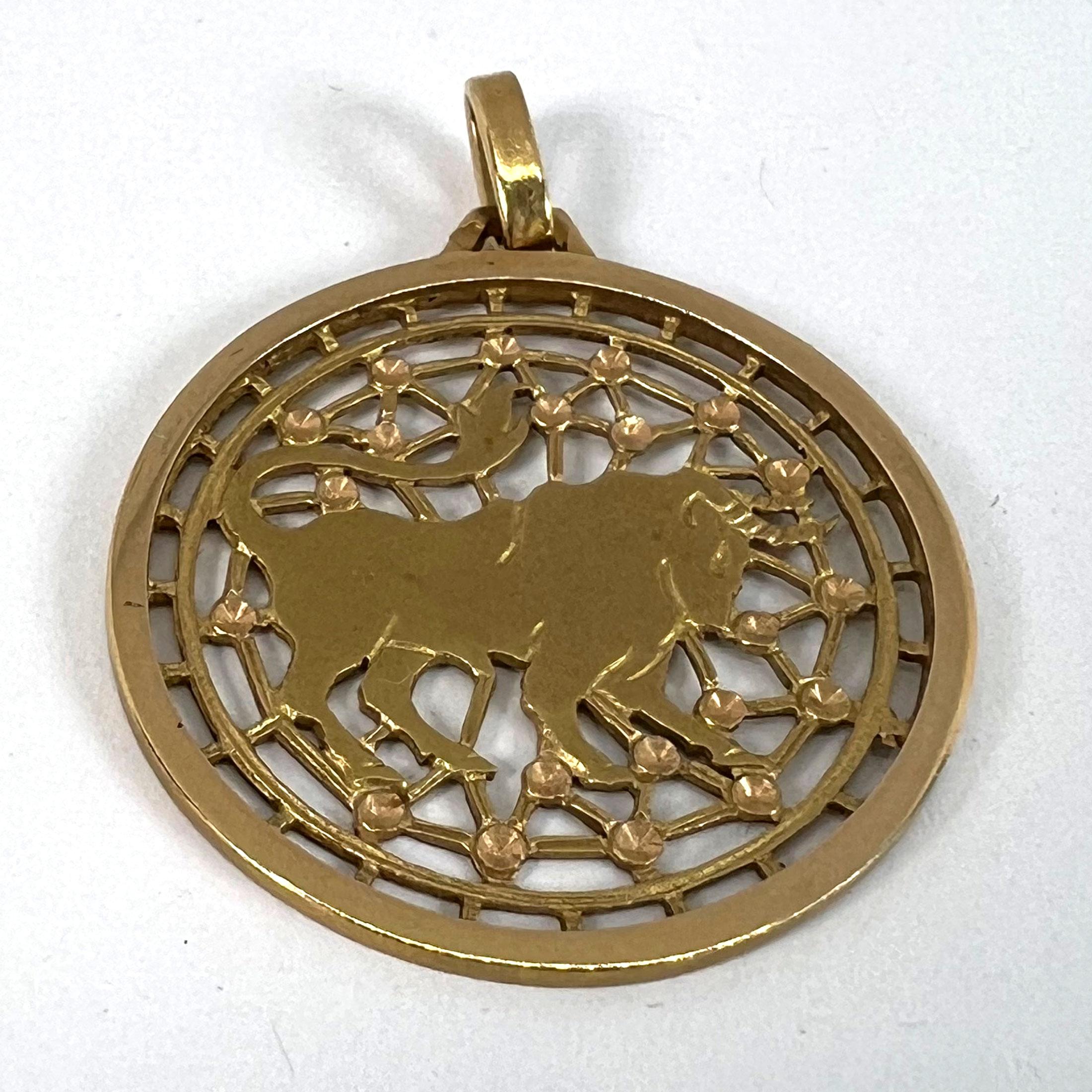 French Taurus Starsign Zodiac 18K Yellow Gold Charm Medal Pendant For Sale 9