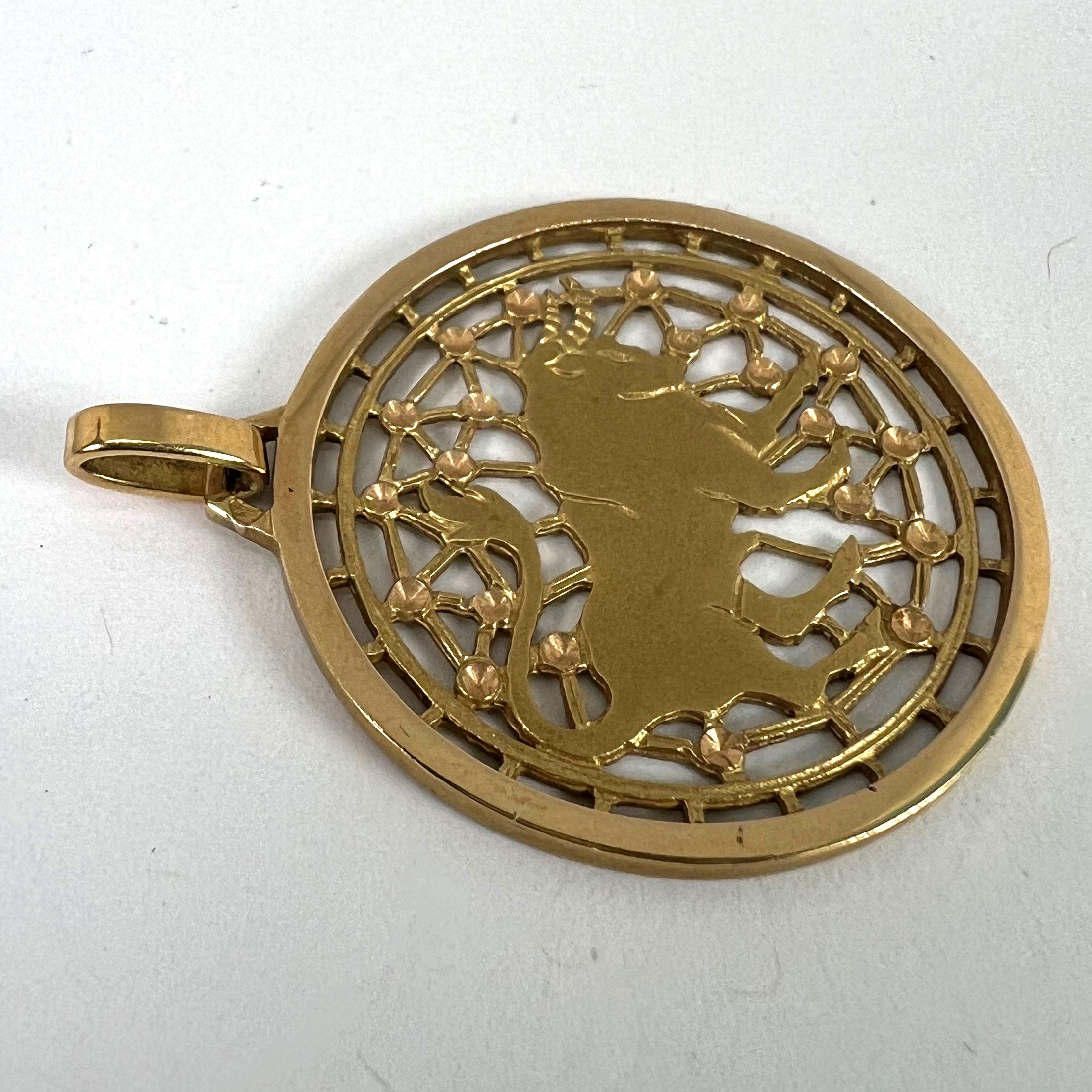 French Taurus Starsign Zodiac 18K Yellow Gold Charm Medal Pendant For Sale 10