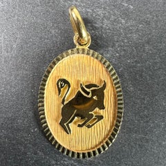 French Taurus Starsign Zodiac 18K Yellow Gold Charm Medal Pendant