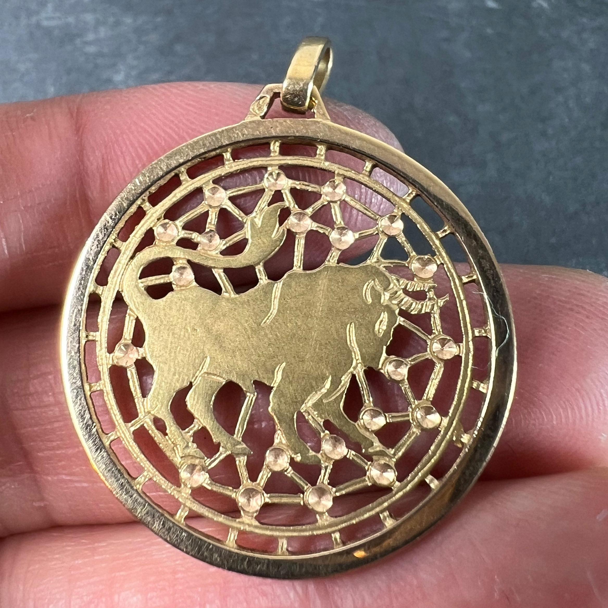 French Taurus Starsign Zodiac 18K Yellow Gold Charm Medal Pendant For Sale 1