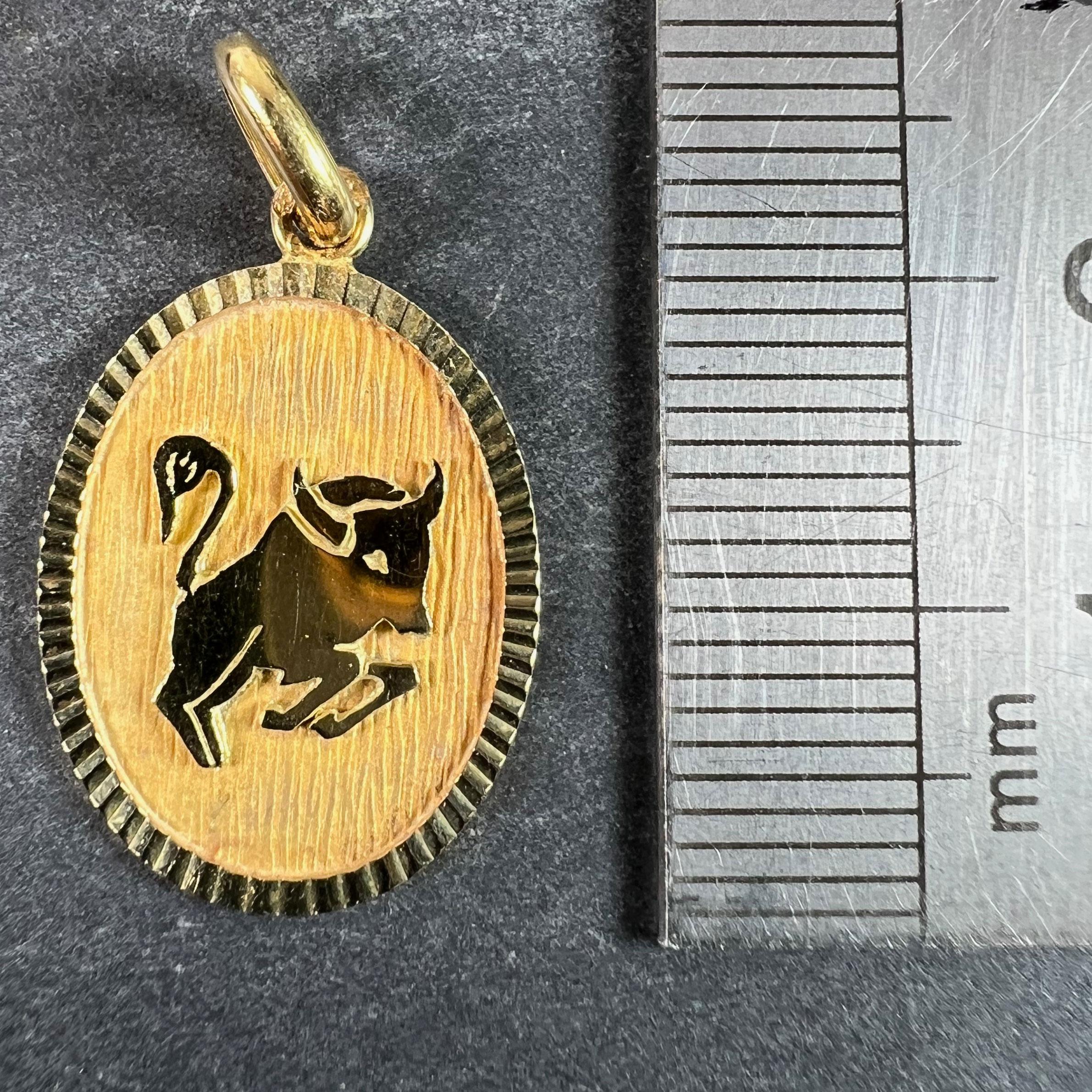 French Taurus Starsign Zodiac 18K Yellow Gold Charm Medal Pendant For Sale 5