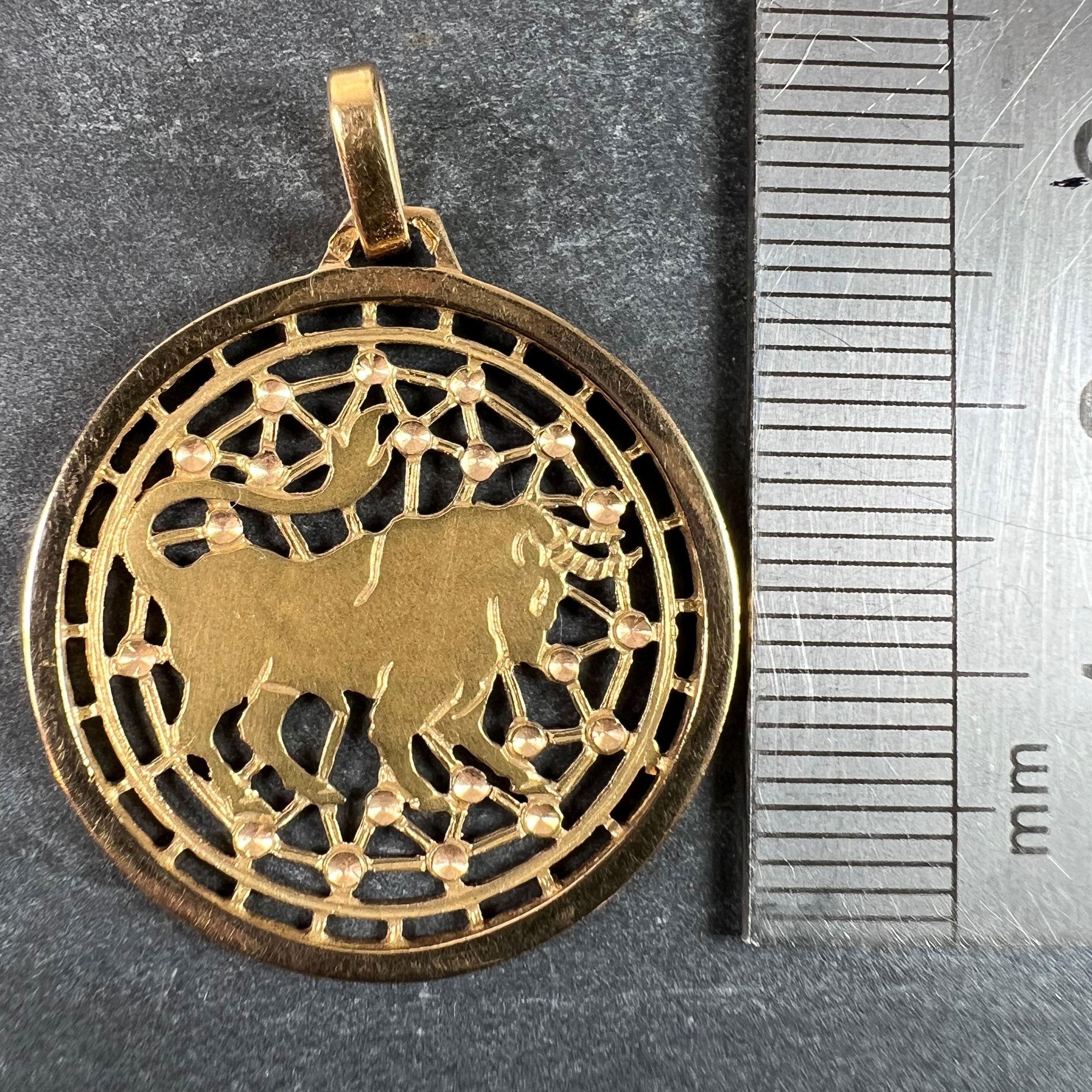 French Taurus Starsign Zodiac 18K Yellow Gold Charm Medal Pendant For Sale 5