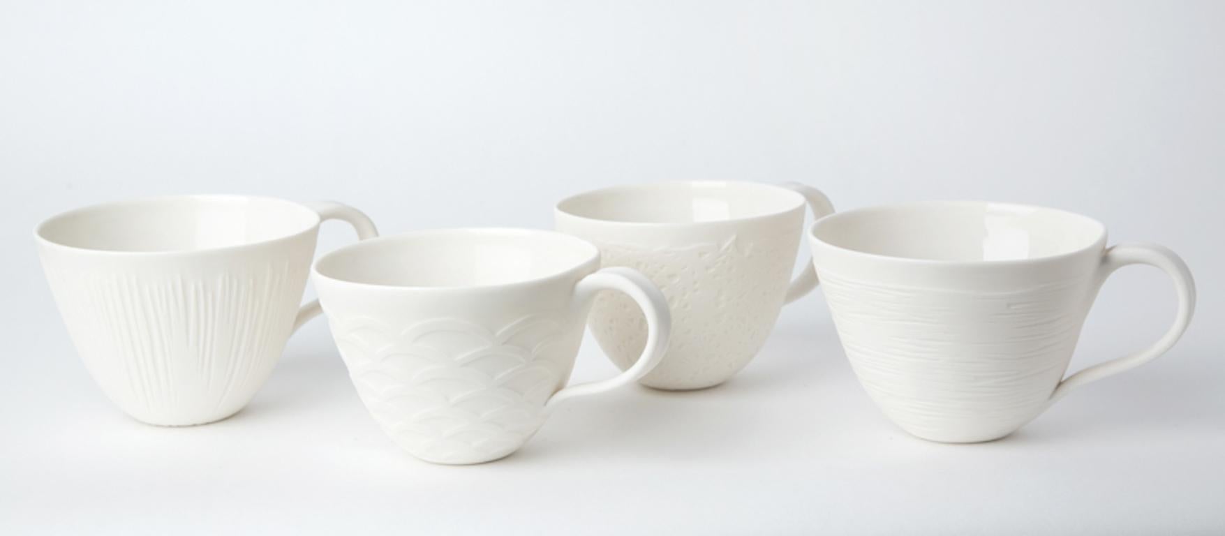 Hand-Crafted French Tea Cup Graphik - Set of 2 + Saucers For Sale