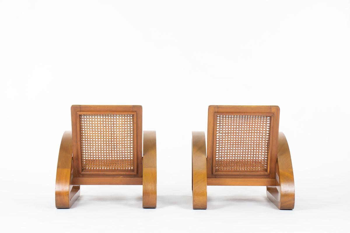 Européen Fauteuils en teck et cannage, 1950, ensemble de 2 en vente