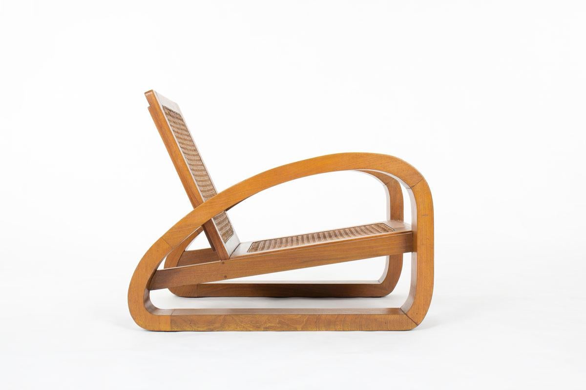 Canne Fauteuils en teck et cannage, 1950, ensemble de 2 en vente