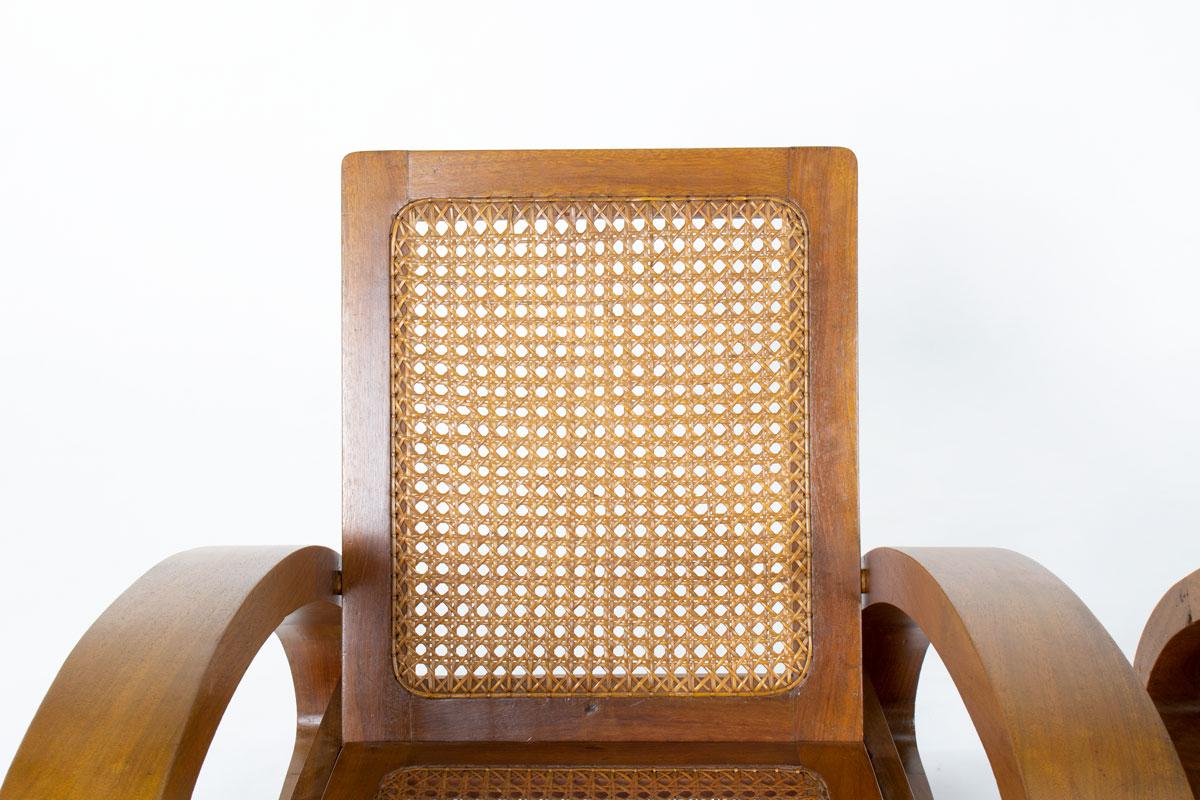 Fauteuils en teck et cannage, 1950, ensemble de 2 en vente 1