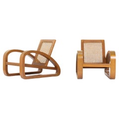 Fauteuils en teck et cannage, 1950, ensemble de 2
